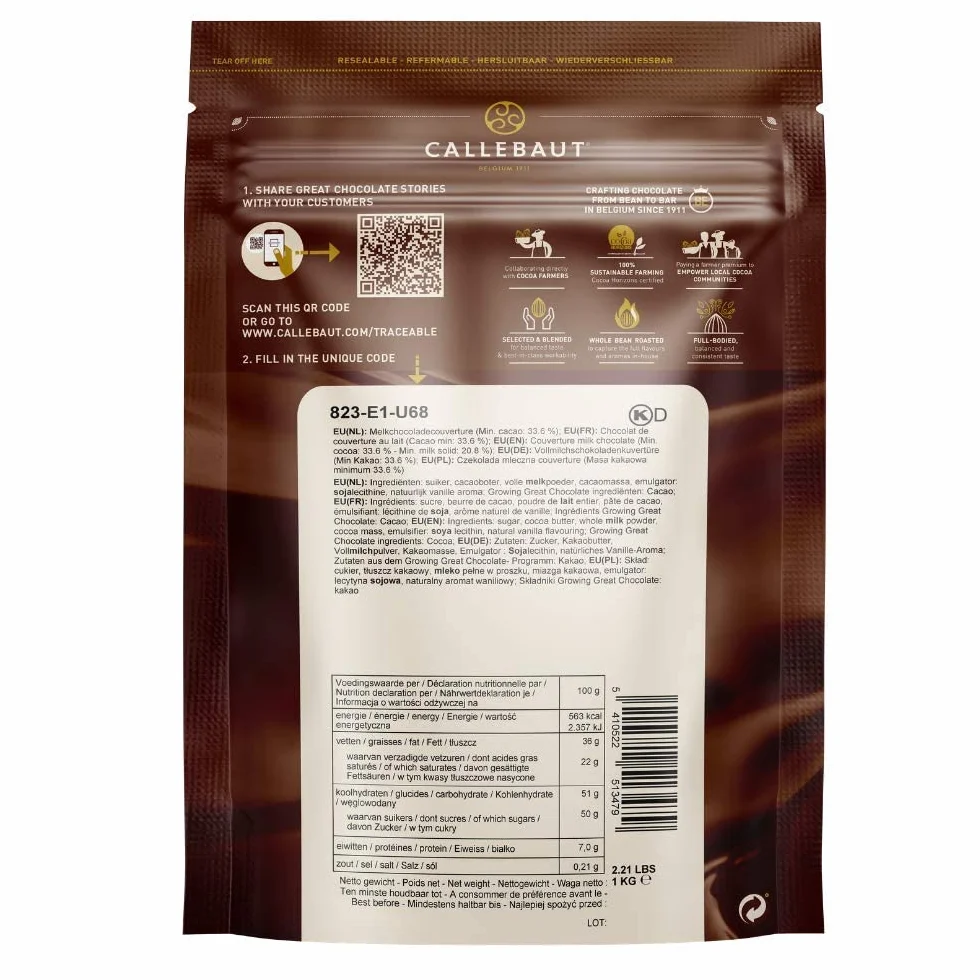 Czekolada mleczna CALLEBAUT 33,6% kakao 1 kg