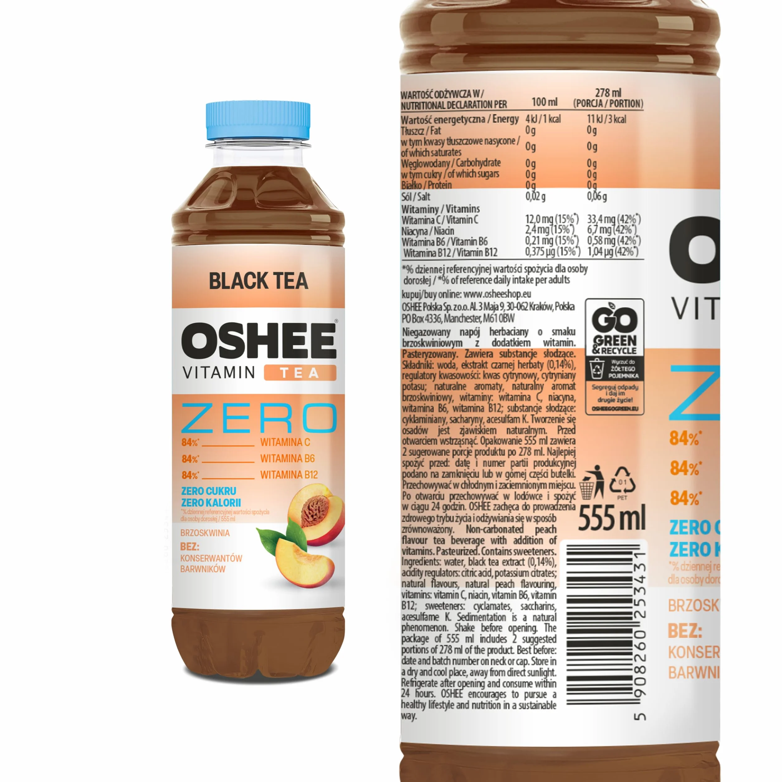 OSHEE Vitamin Tea Zero Brzoskwinia 555 ml