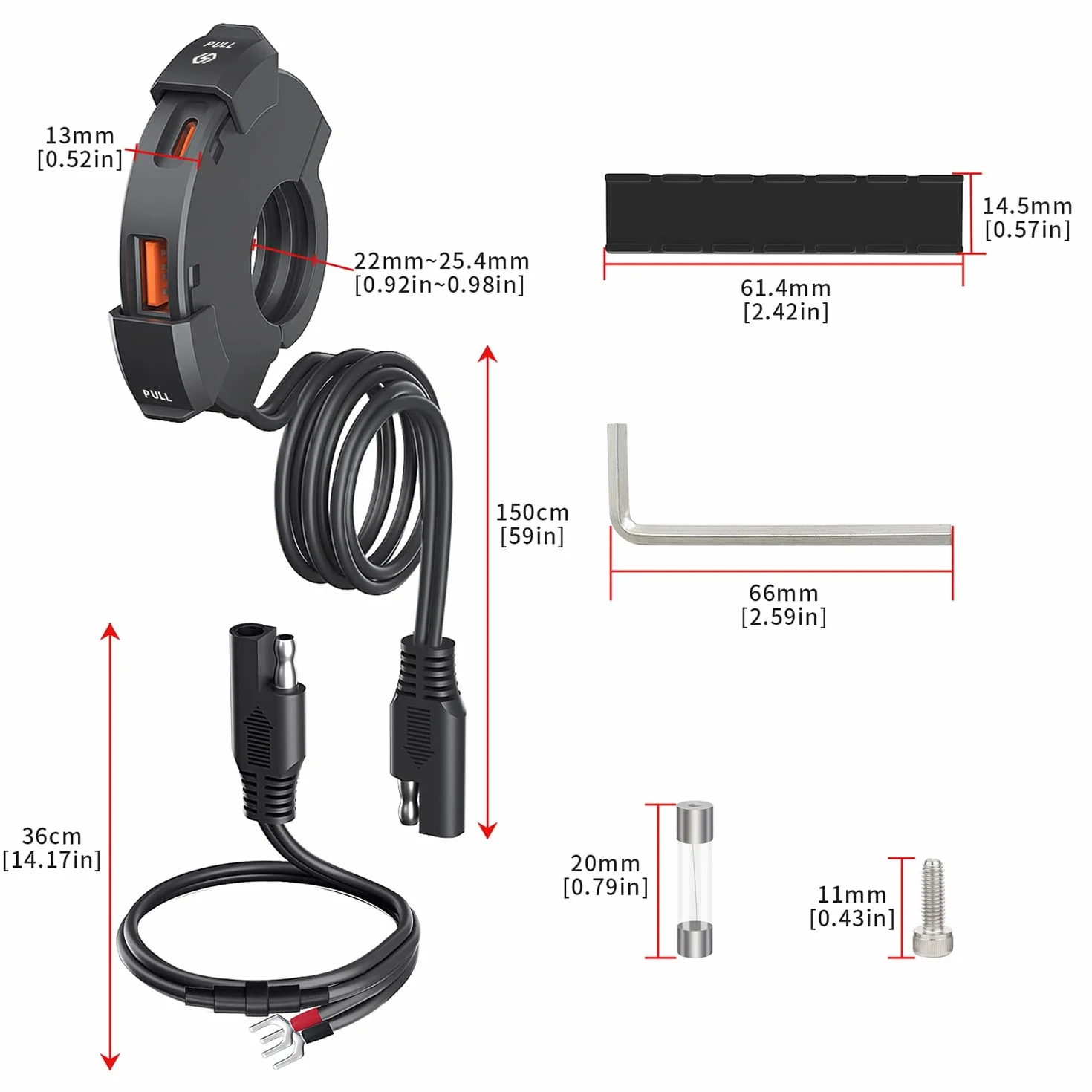 Gniazdo USB Moto,Wodoodporna ładowarka USB,QC3.0 18 W Typ C PD 30 W Wodoodporny Moto Telefon Ładowarka SAE do USB Adapter