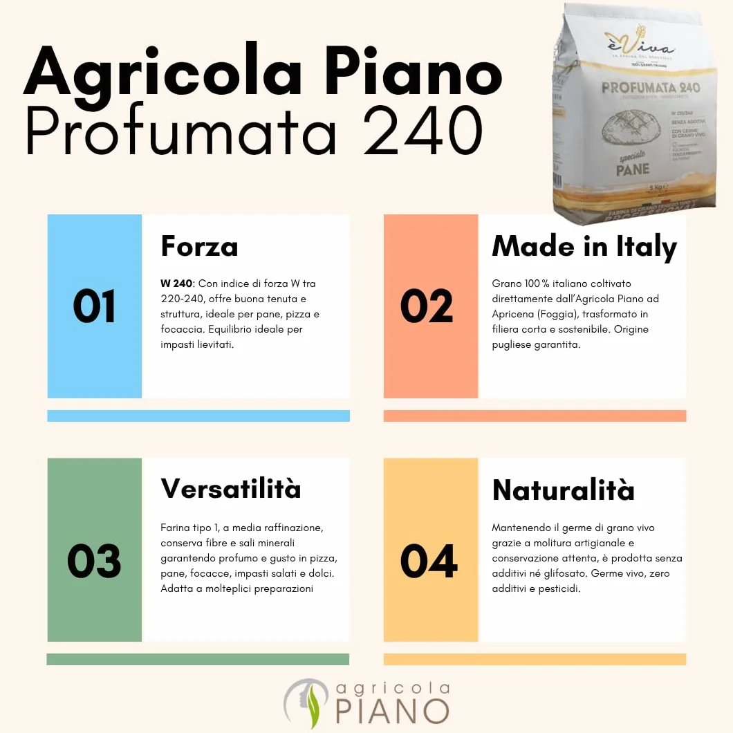 Agricola Piano Profumata 240 Mąka pszenna Typ 750 kg 5-100% naturalna włoska mąka bez dodatków