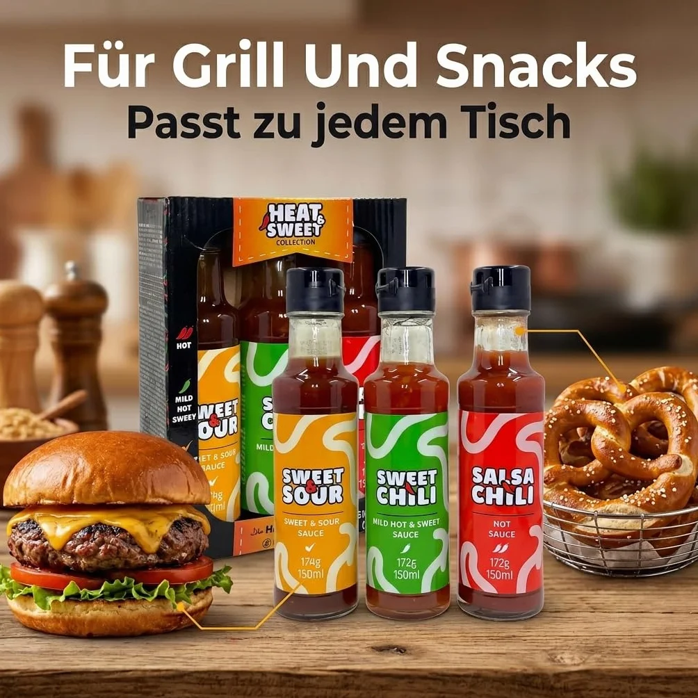 3-częściowy zestaw sosów grillowych, sosy pikantne od łagodnego do bardzo ostrego sosu chili, łagodny sos mango, pikantny sos z czerwonej papryki, ostry sos pieprzowy Chipotle, zestaw upominkowy