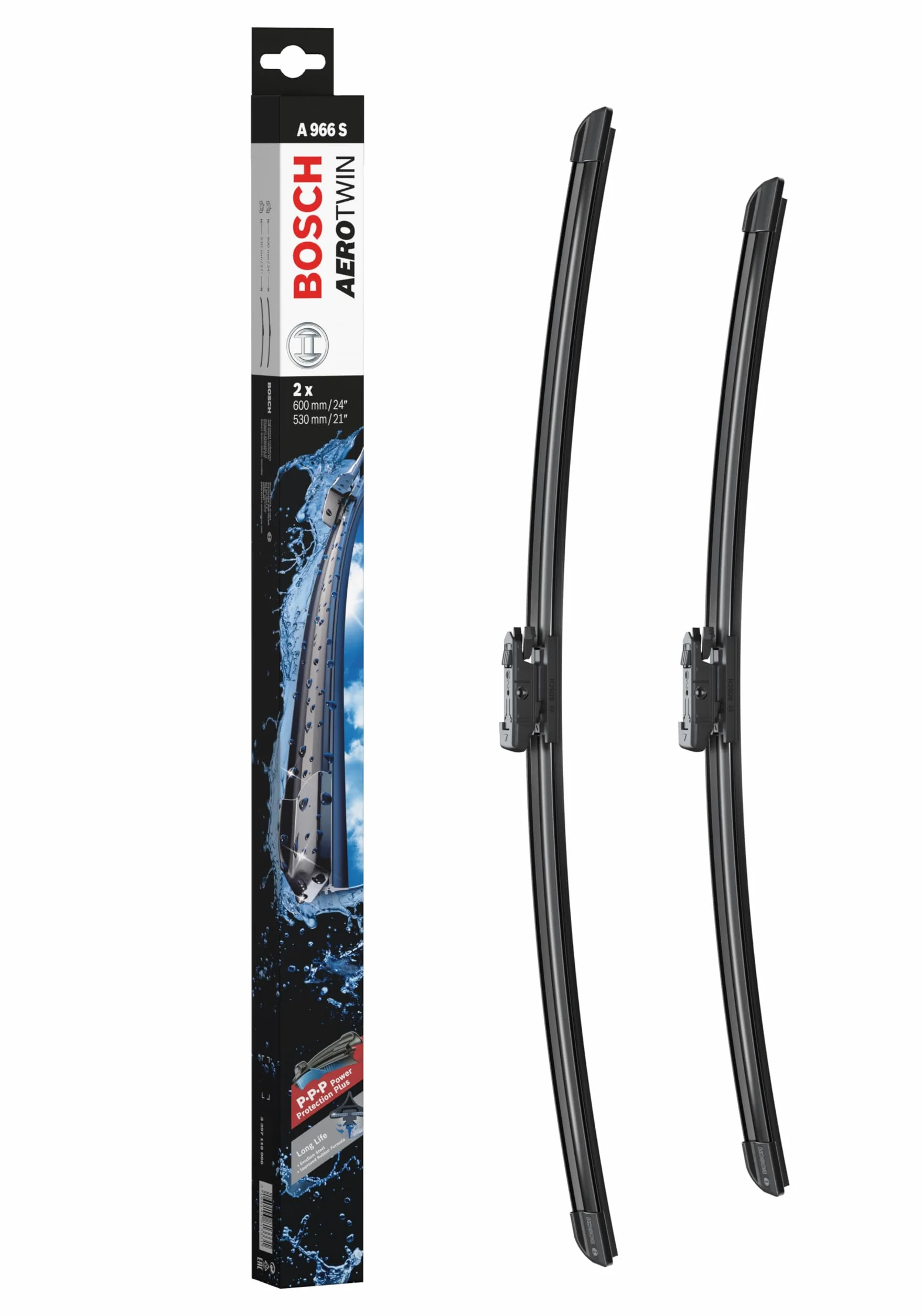 Bosch Pióro wycieraczki Aerotwin A966S, długość: 600 mm/530 mm - zestaw przednich piór wycieraczki - tylko do kierownicy po lewej stronie (EU)