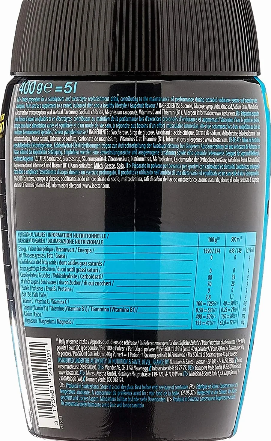 Isostar Hydrate & Perform Iso Drink – 400 g izotonicznego proszku do napojów – proszek elektrolitowy do wspierania sportowej wydajności – 2 x greperfruit + butelka 0,5 litra