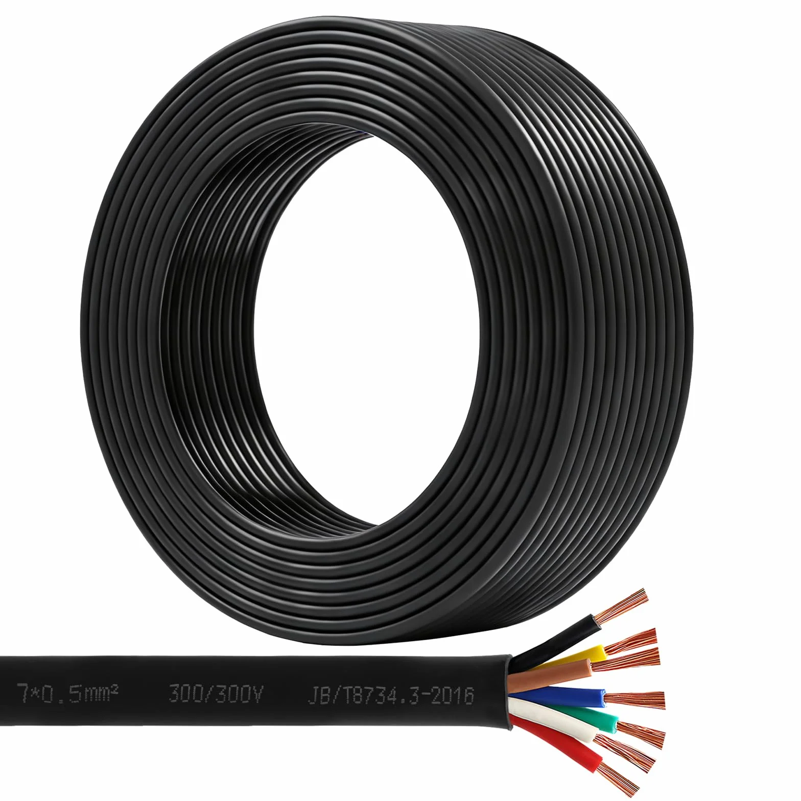 AOHEWEI 7-żyłowy kabel przyczepy 12 V 24 V Przewód samochodowy, 7x0,75 mm² Okrągły cienki przewód elektryczny do oświetlenia LED Podłączanie przewodów, przyczepa kempingowa, ciężarówka, holowanie
