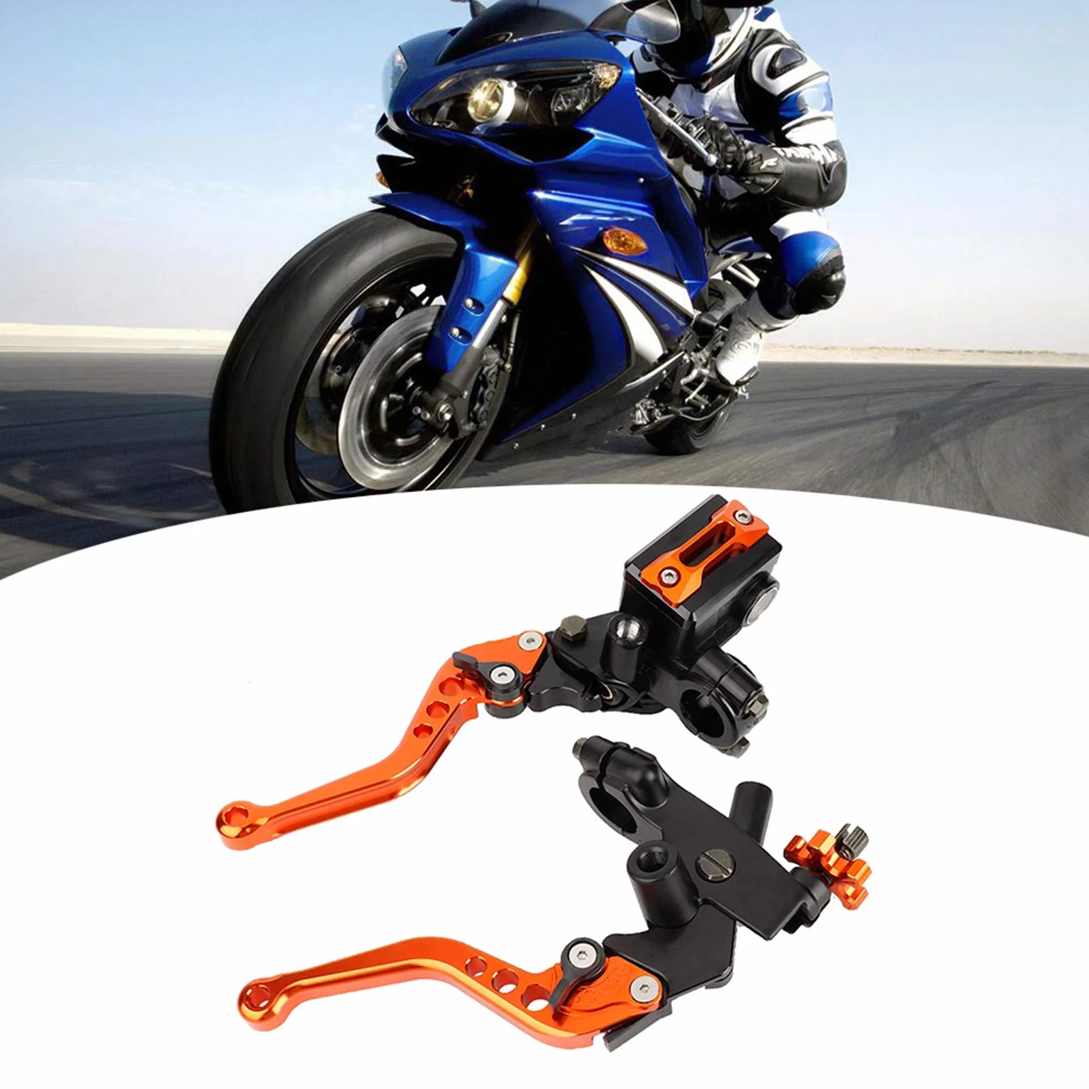 Jedna para lewej i prawej dźwigni sprzęgła, 1 para 7/8"(22 mm) uniwersalnych dźwigni zbiornika głównego cylindra sprzęgła hamulca motocykla (pomarańczowe)