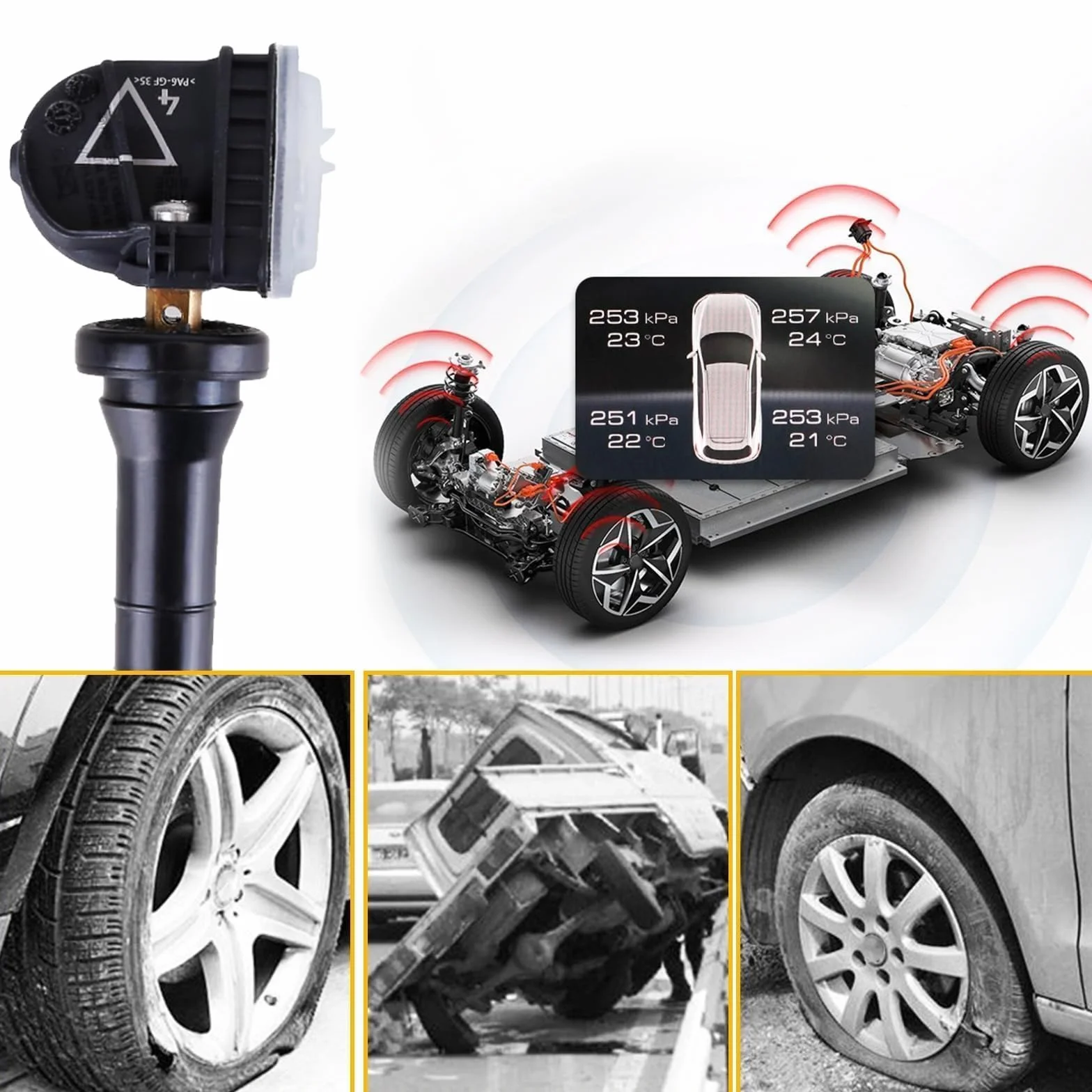 ANBOO 4 sztuki czujnik ciśnienia w oponach TPMS 433 MHz do Opel Mokka, Insignia, Corsa, Antara, Zafira - w zestawie numery OE 13506028, 13594222, 13598773
