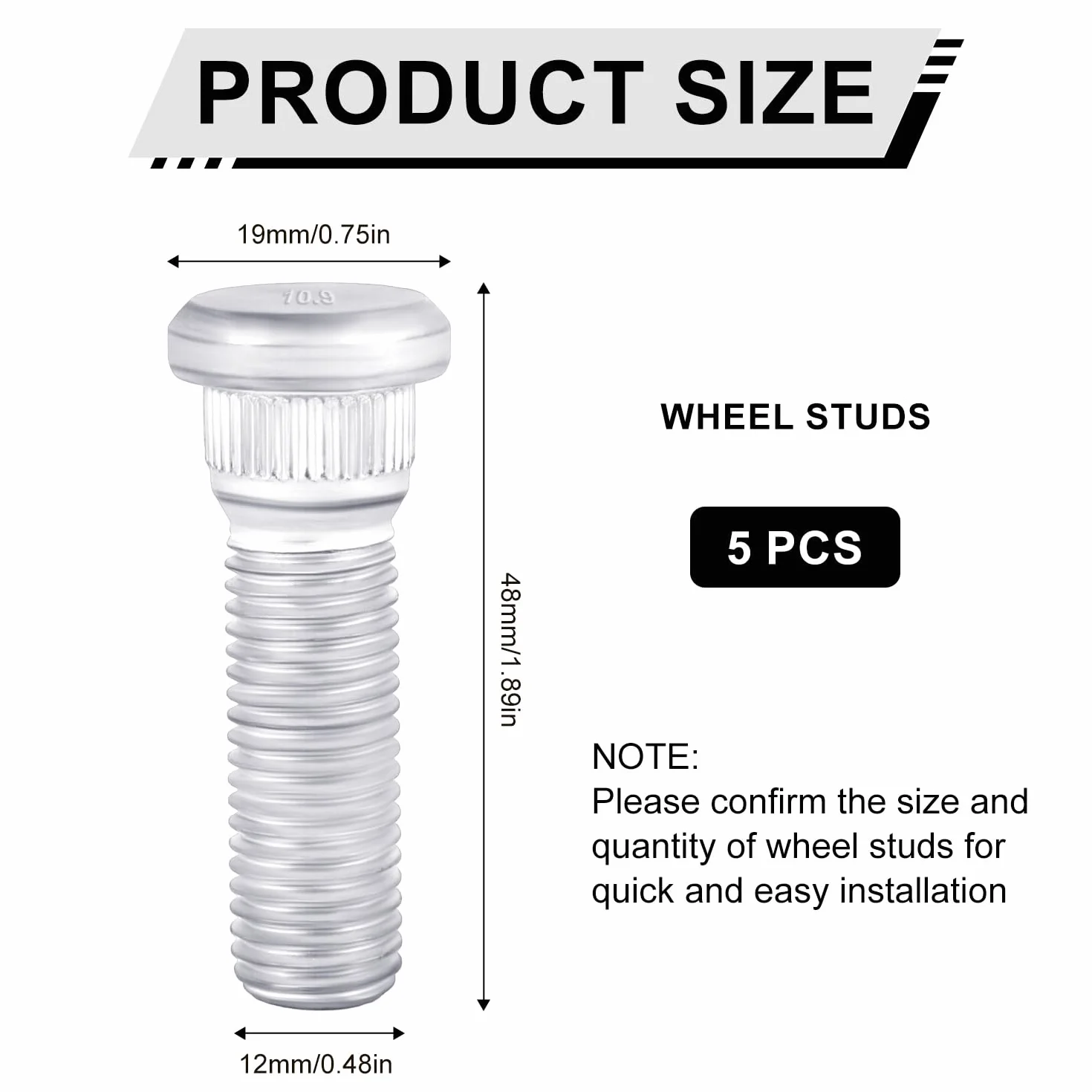 5szt M12x1,5 Kolki do Kól, Dlugosc 48mm Stalowe Sruby z Uchem Kolki do Opon Akcesoria Samochodowe Kompatybilne z Toyota Odpowiednie dla Chevroleta dla Serii Lexus