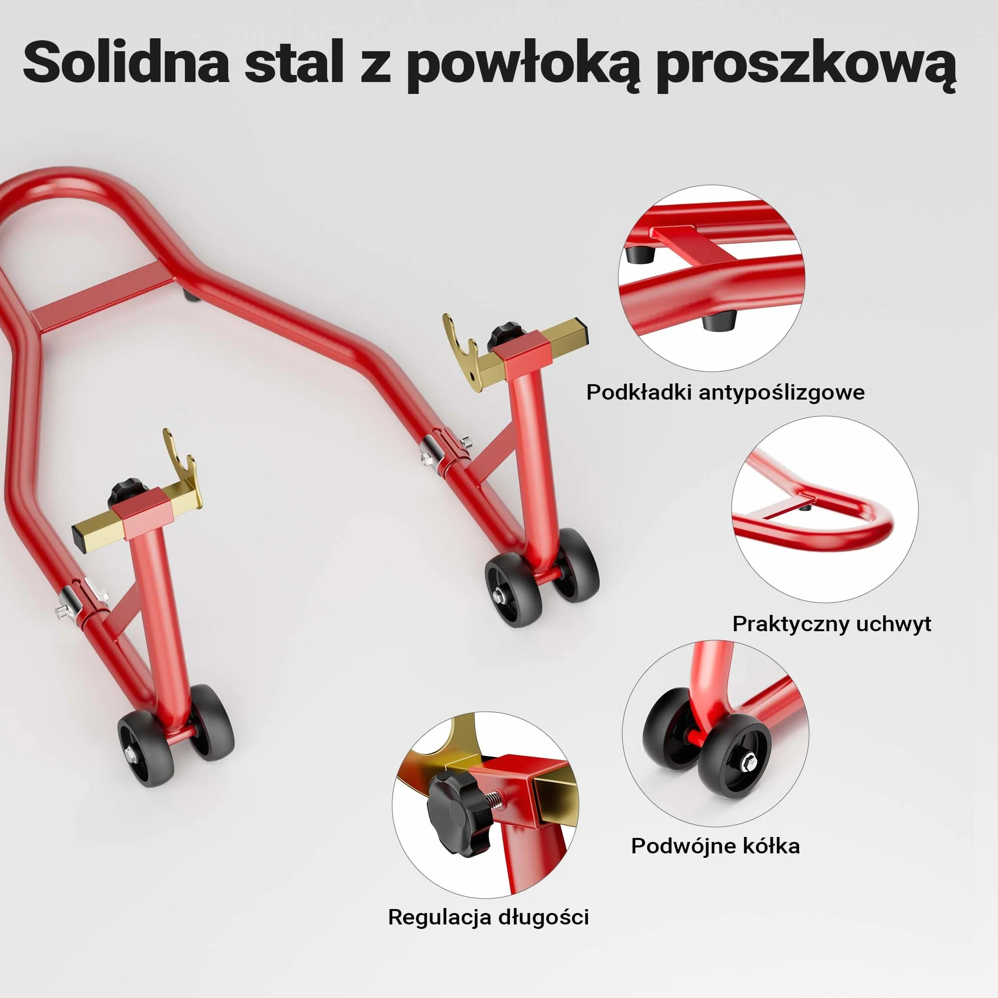 Wiltec Stojak na motocykl o wymiarach 370 x 325 mm do tylnego koła o szerokości 200-340 mm, stojak do serwisu koła motocyklu