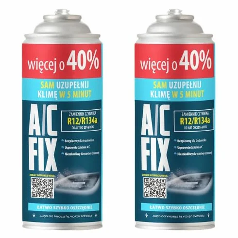 2 x A/C Fix środek chłodniczy do klimatyzacji R134A, gaz zastępczy do samochodów od 1995 do 2016