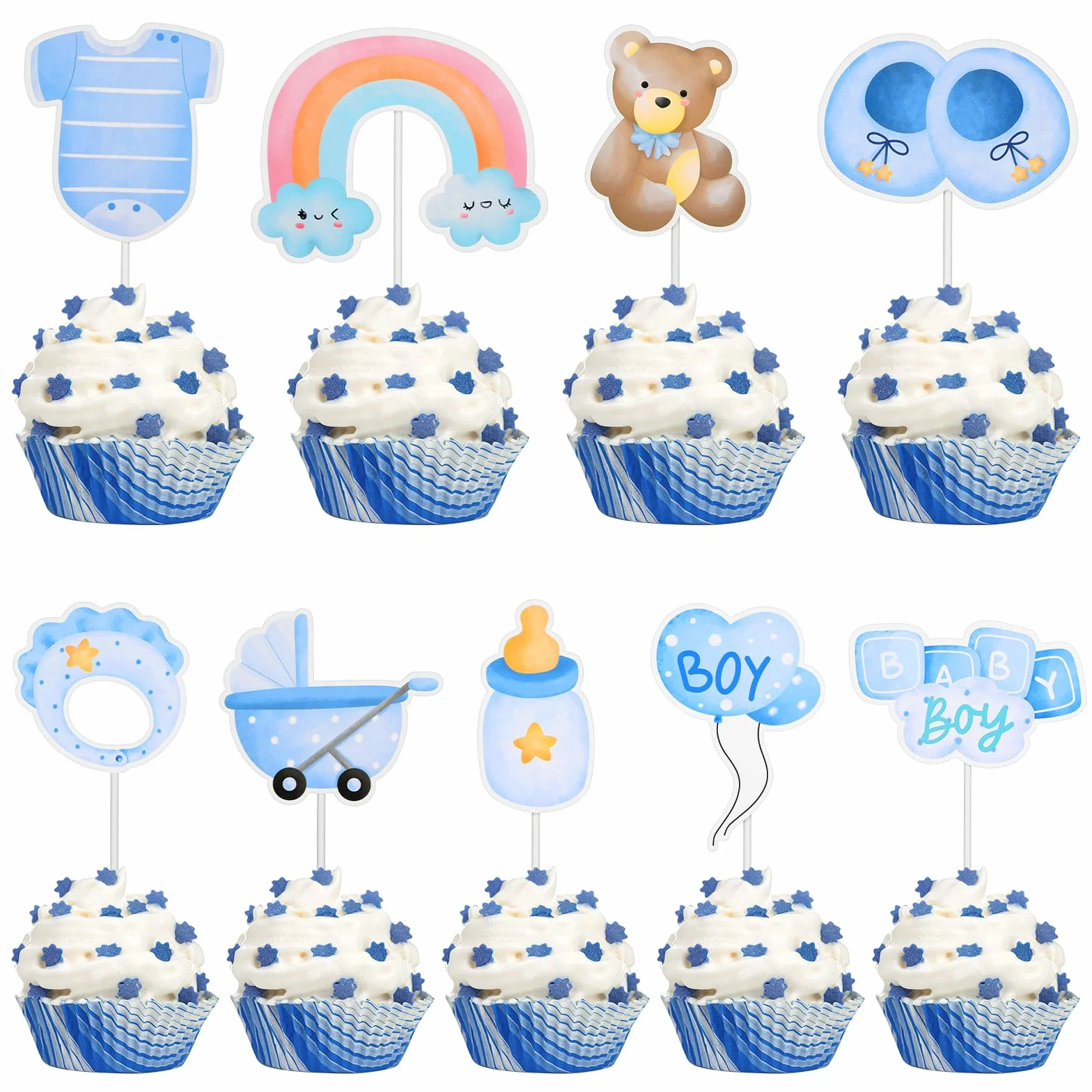 Yuanchu Toppery na babeczki na baby shower, na baby shower, ujawnienie płci, dekoracje imprezowe dla chłopca 'It's A Boy', dzieci, urodziny, przyjęcie, ciasto, artykuły dekoracyjne, niebieskie, 36 szt
