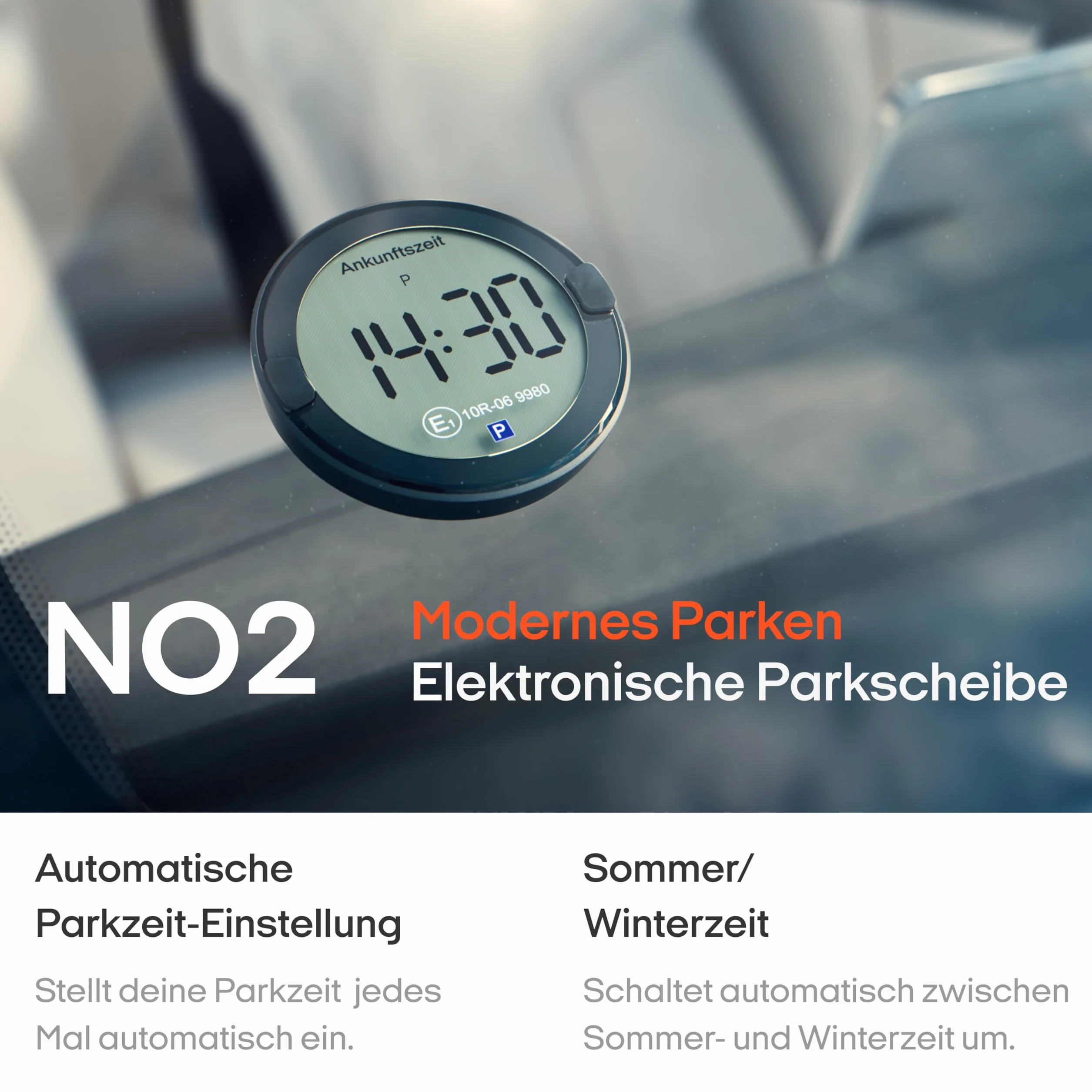OOONO P-DISC NO2 – elektroniczna tarcza parkingowa z dopuszczeniem do użytku w samochodzie – automatyczna cyfrowa tarcza parkingowa z dopuszczeniem do ruchu drogowego KBA zgodnie z niemieckim prawem o