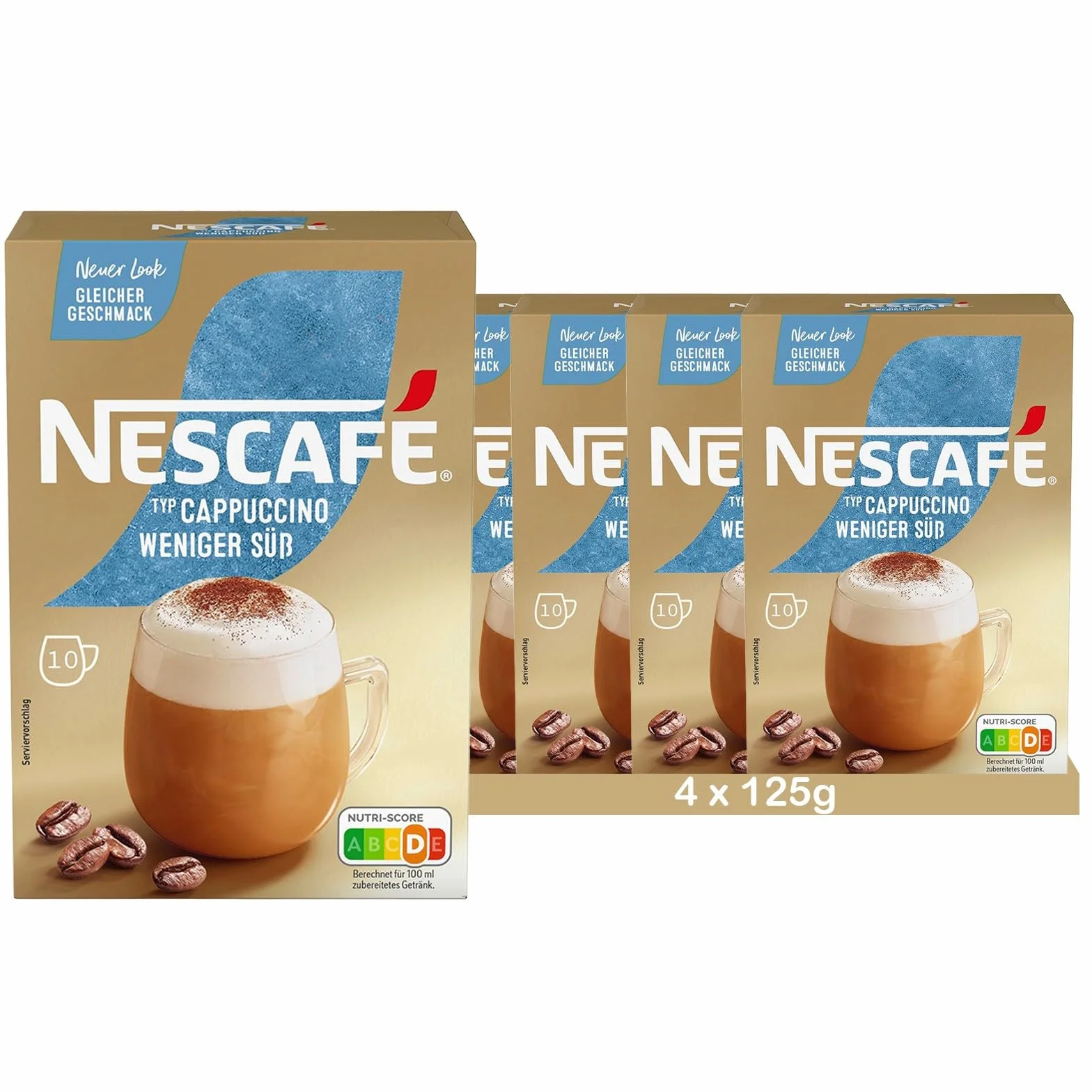 NESCAFÉ Złoty Cappuccino Mniej Słodkiego Napój w Proszku Kawa Natychmiastowa Pałeczki 4 Szt. (10 x 12,5 g)