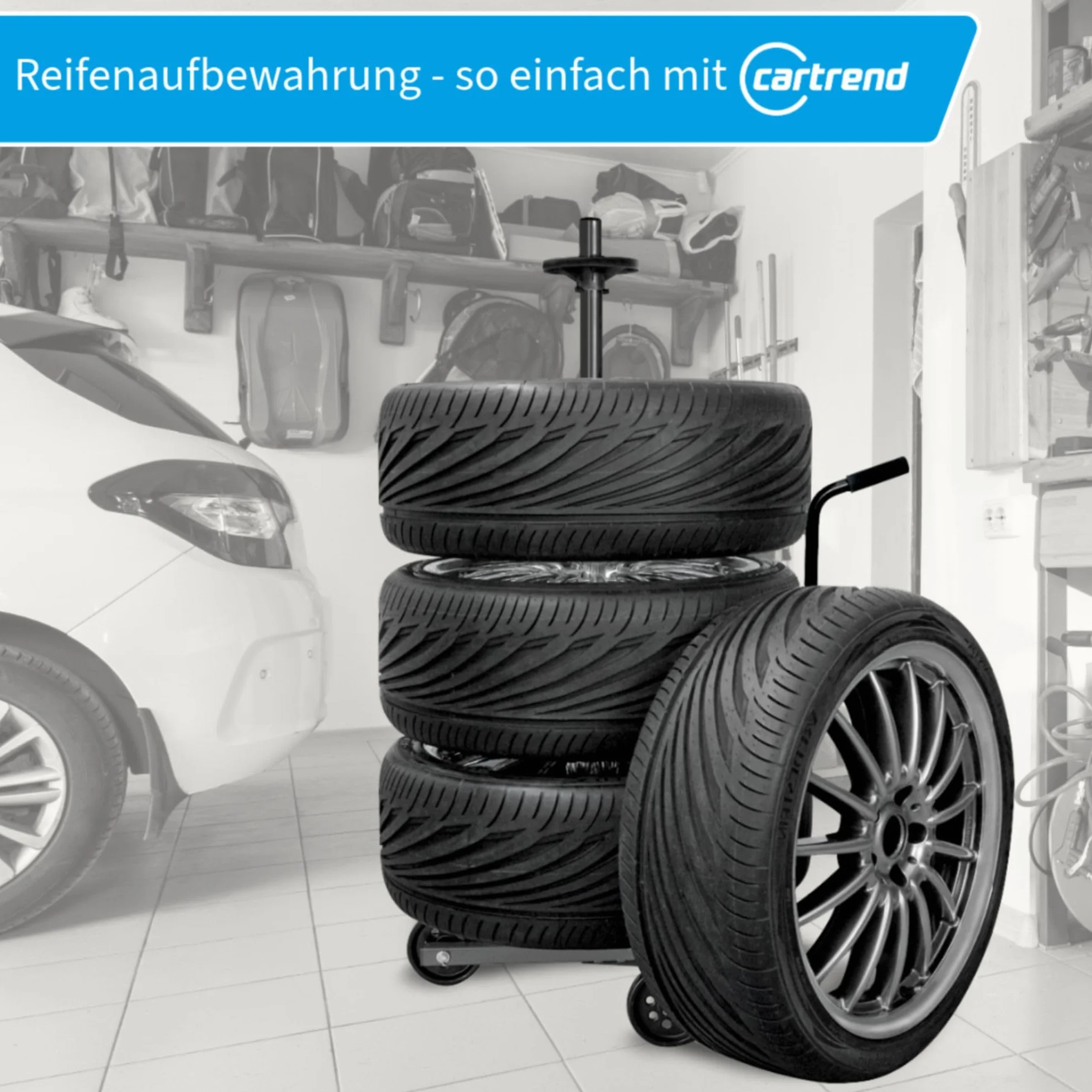 Cartrend 10441 Wózek na Opony Samochodowe, Czarny, 64.5 x 23 x 19.5 cm