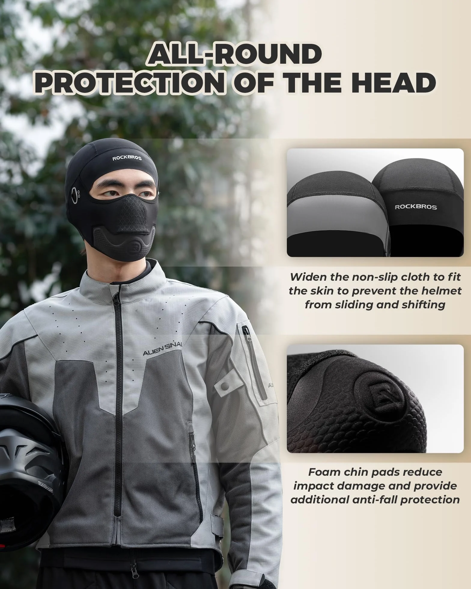ROCKBROS Maska Motocyklowa MTB Fleece Winter Rowerowa Kominiarka Termiczna dla Mężczyzn Elastyczna Kominiarka na Szyję Camping Narty Podróż Ciepły Sport, Czarny