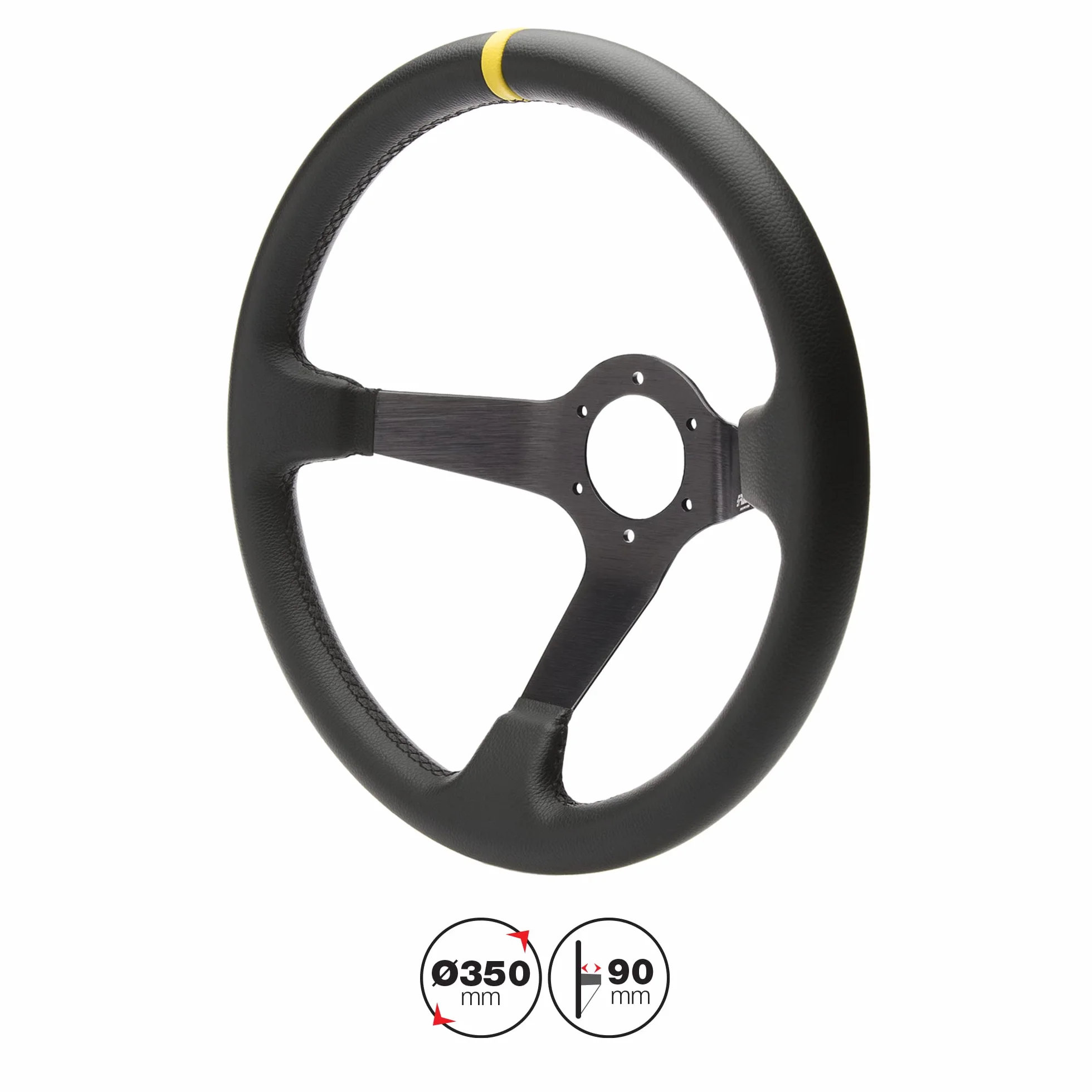 Simoni Racing Car/350P sportowa kierownica A kielich ze skóry, czarna/żółta