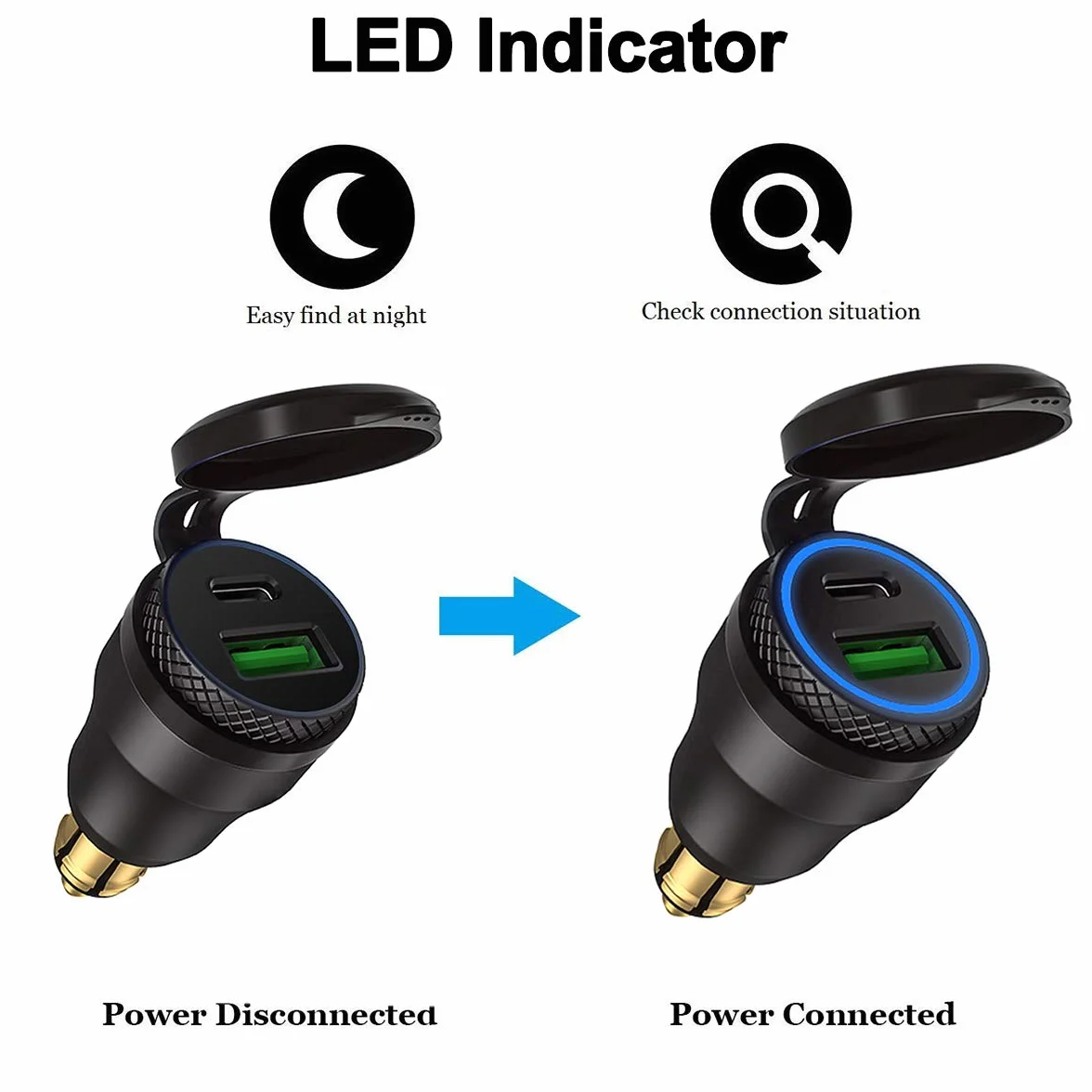 iMESTOU Aluminiowa ładowarka DIN USB C, gniazdo USB Hella do motocykli BMW, podwójna ładowarka USB QC 3.0 szybkie ładowanie, wodoodporny zasilacz do DIN 12-24 V BMW Ducati Triumph