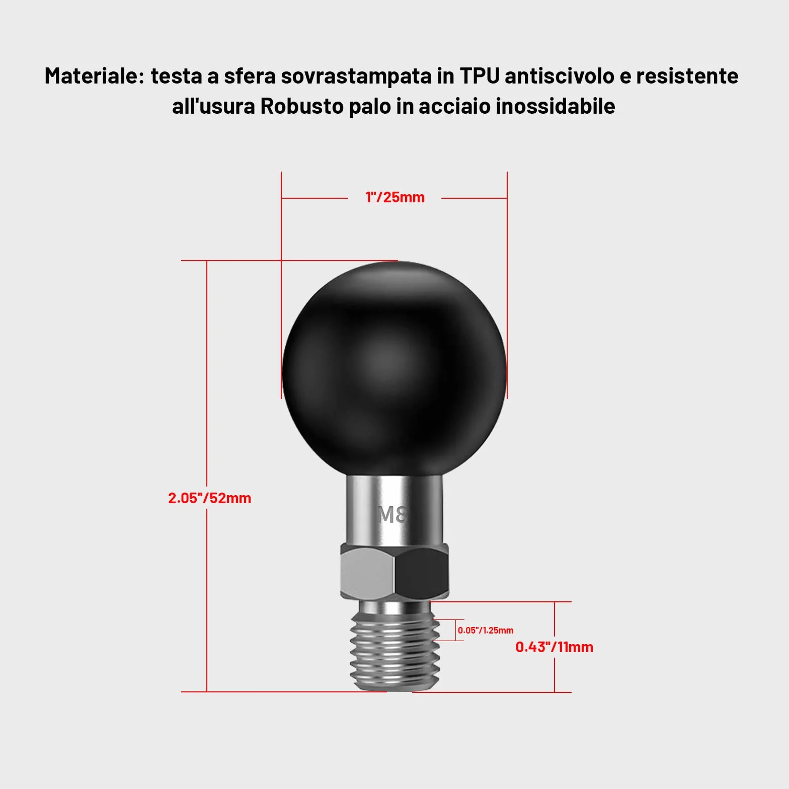 1" Ball Mount Ball Adapter Motocykl ATV lusterko wsteczne śruba z łbem kulowym M8 x 1,25 mm, kompatybilny z uchwytami RAM (SZ-M8 x 1)