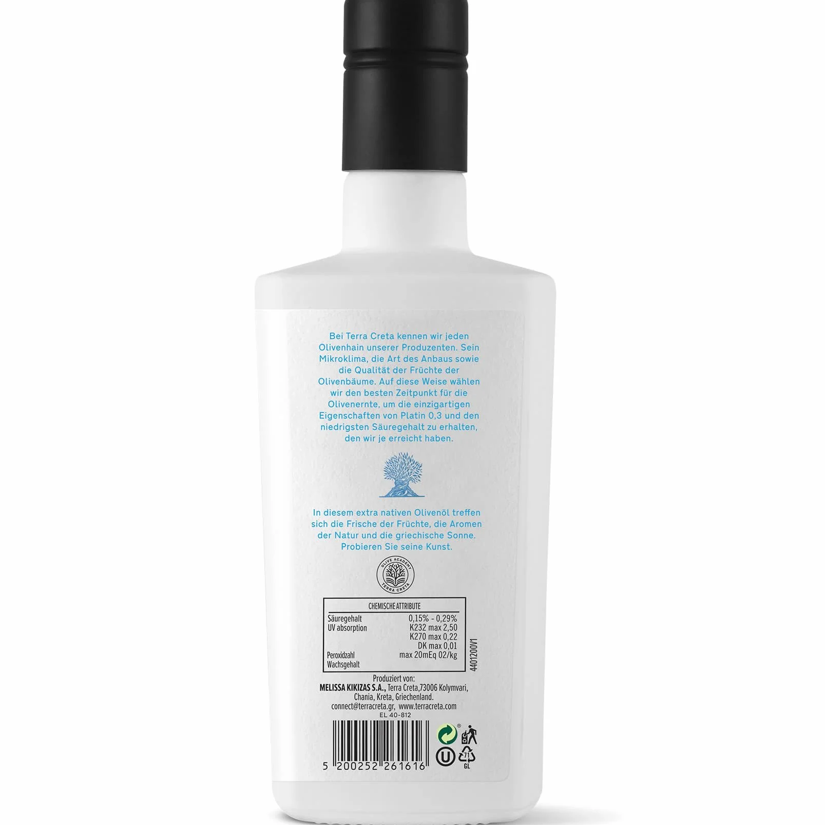 Terra Creta Platinum 0.3 Oliwa Extra Virgin 500ml – Ultra niska kwasowość | Tłoczona na zimno | Premium z Krety | Odmiana Koroneiki