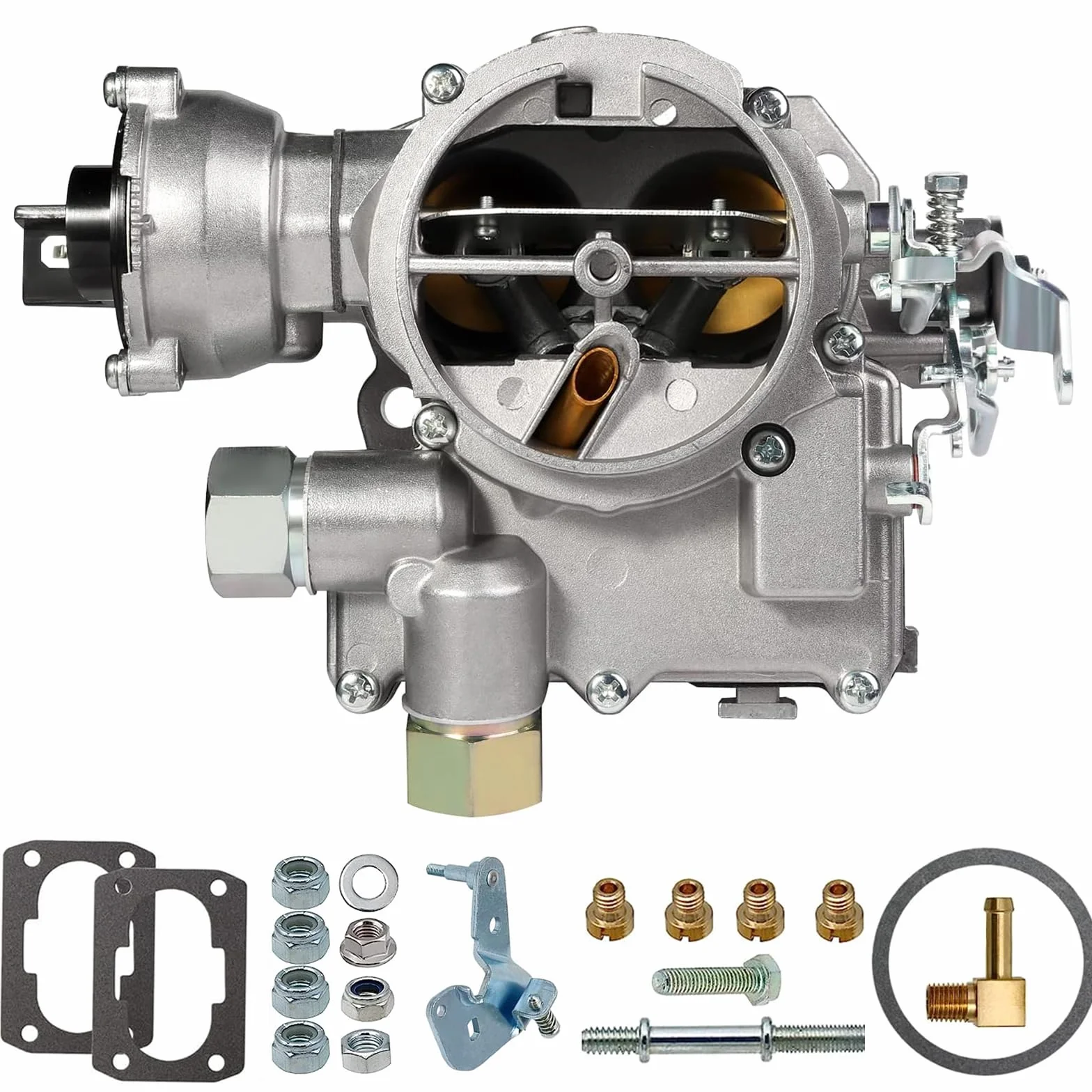 Gaźnik do silników Mercruiser 3.0 2,5 l 4CYL 2 barrel Marine Mercry Mercarb Carb z elektrycznym dławikiem i uszczelkami dysz krótkie długie połączenie, zamiennik 3310-864940A01, wzór śruby podstawy to