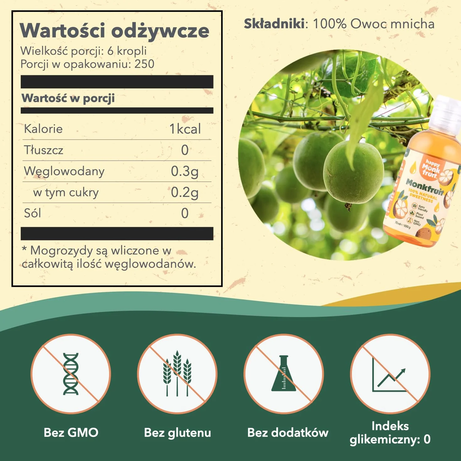 Słodzik z Owocu Mnicha (Monk Fruit) | 100% Naturalny, Idealny do Diety Keto i Niskowęglowodanowej | Bez Goryczy, Bez Erytrolu | Idealny do Deserów i Napojów