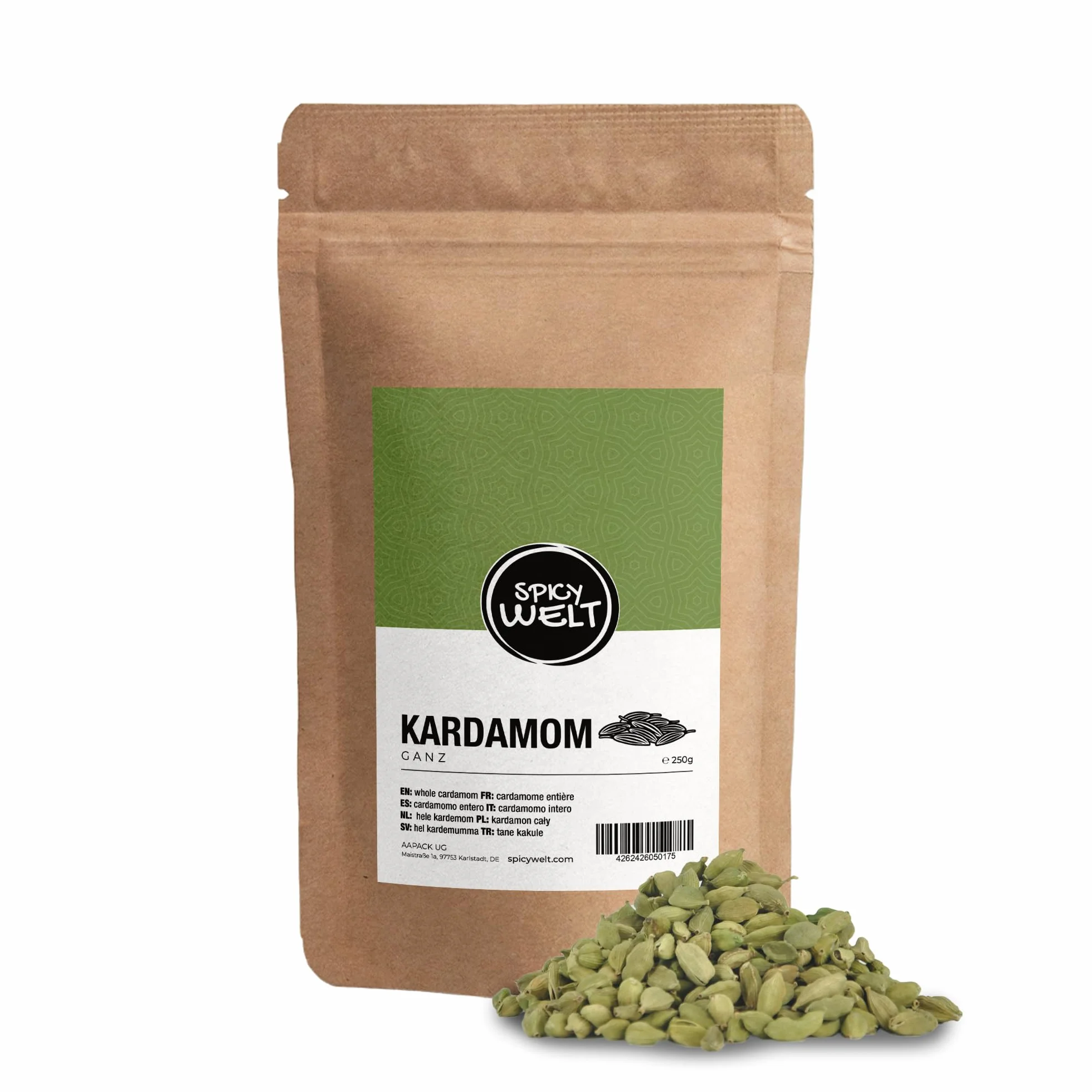 Spicy Welt Kardamon Cały (250g) – Zielony Kardamon w Ziarnach do Kawy, Herbaty, Ciast Drożdżowych, Owsianki i Deserów | Egzotyczny Cytrusowy Aromat | 100% Naturalny, Bez Dodatków