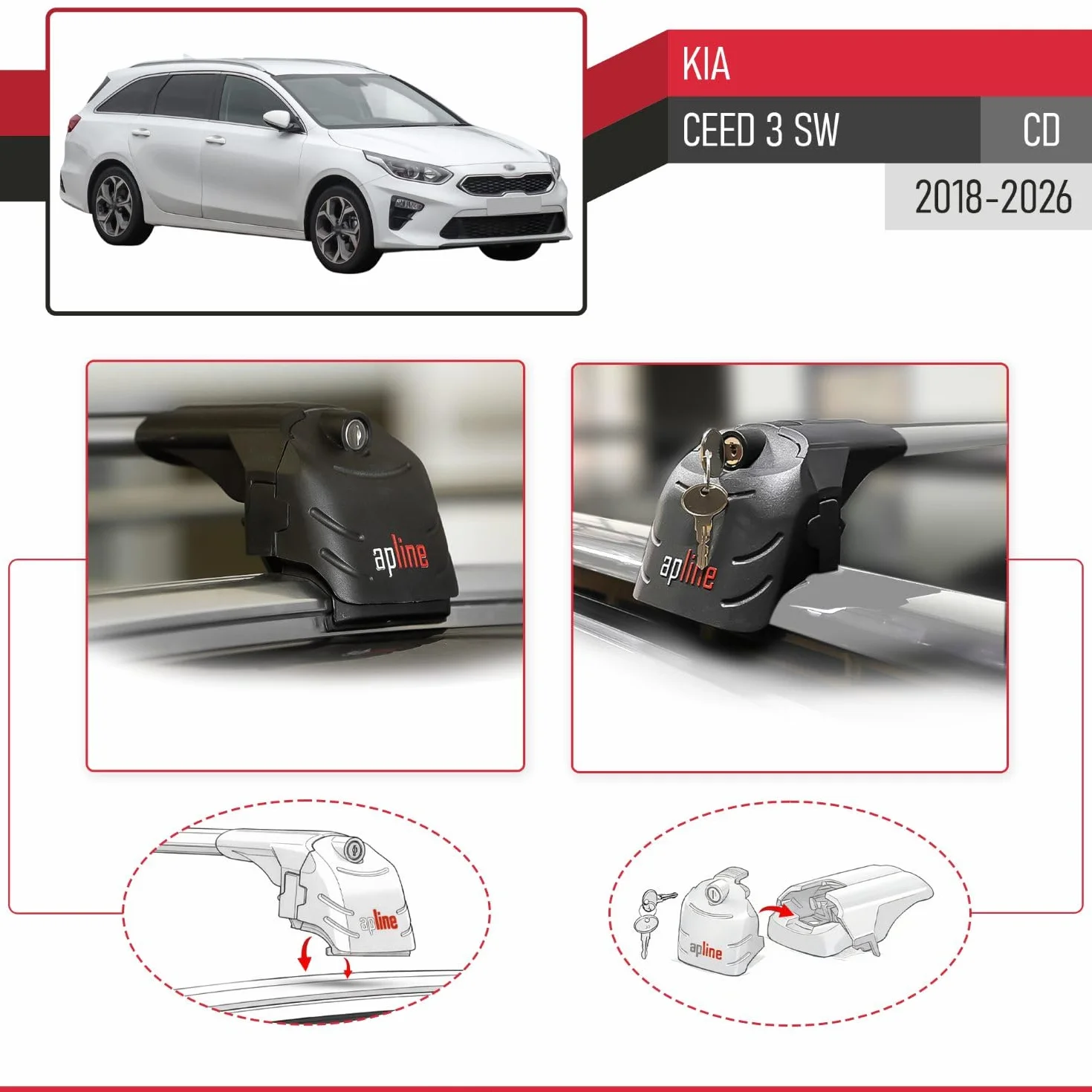 Kompatybilny z Kia Ceed 3 (CD) Kombi 2019-2025 ACE-2 Bagażnik Dachowy Relingowy Bagażnik Samochodu Szary Aluminium 2 Pręty