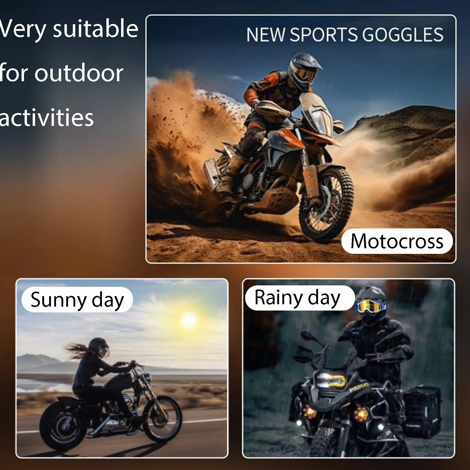 Okulary motocrossowe, wiatroszczelne, pyłoszczelne okulary motocrossowe, gogle narciarskie, okulary do jazdy na rowerze i jazdy na rowerze, ATV, UTV, kolor szary/szary