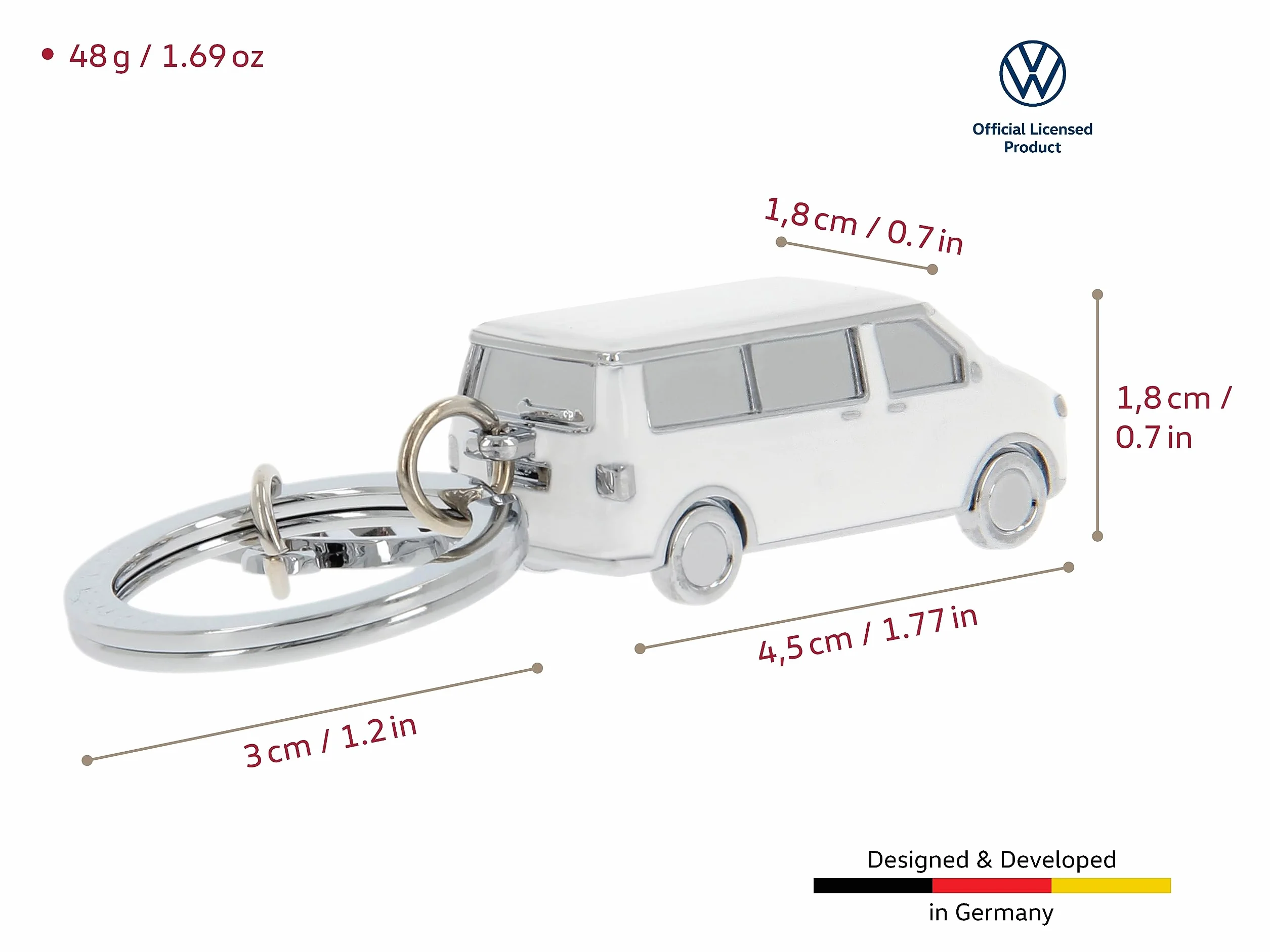 BRISA VW Collection – Volkswagen 3D metalowy breloczek do kluczy, pierścień do kluczy, akcesoria w stylu T5/T6 Bulli Bus (Classic Bus/srebrny)