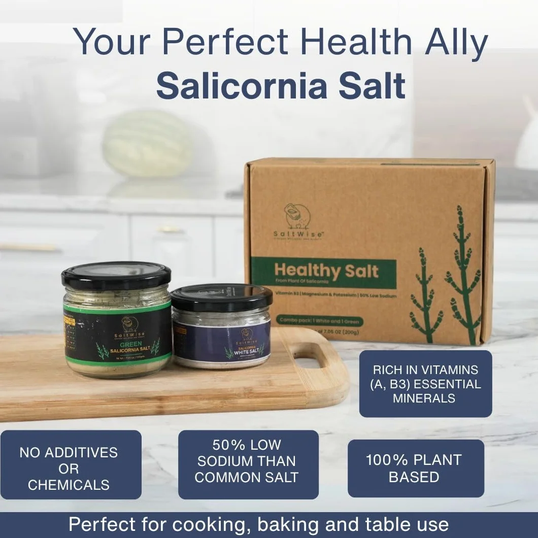 SaltWise Green & White Salicornia Salt Gift Set 14.10 oz / 400g Gourmet Plant-Based Low Sodium Vegan Natural