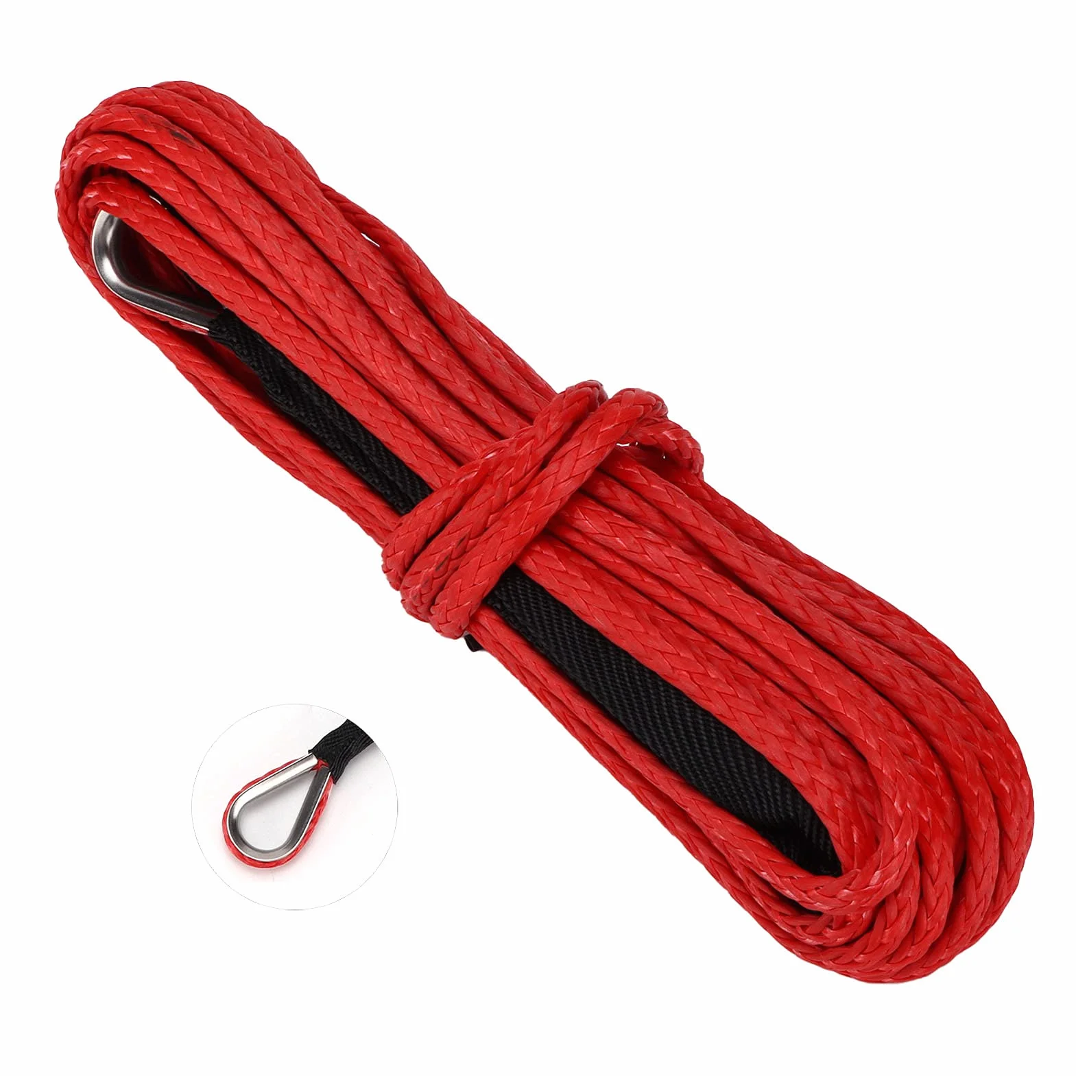 Lina Syntetyczna 15M Linka Wciągarki 7700LBS Nylonowa Linka Zastępcza z tuleją ochronną Kuty Hak do Pojazdów Terenowych ATV UTV SUV Truck Boat Kit i Heavy Duty (RED)
