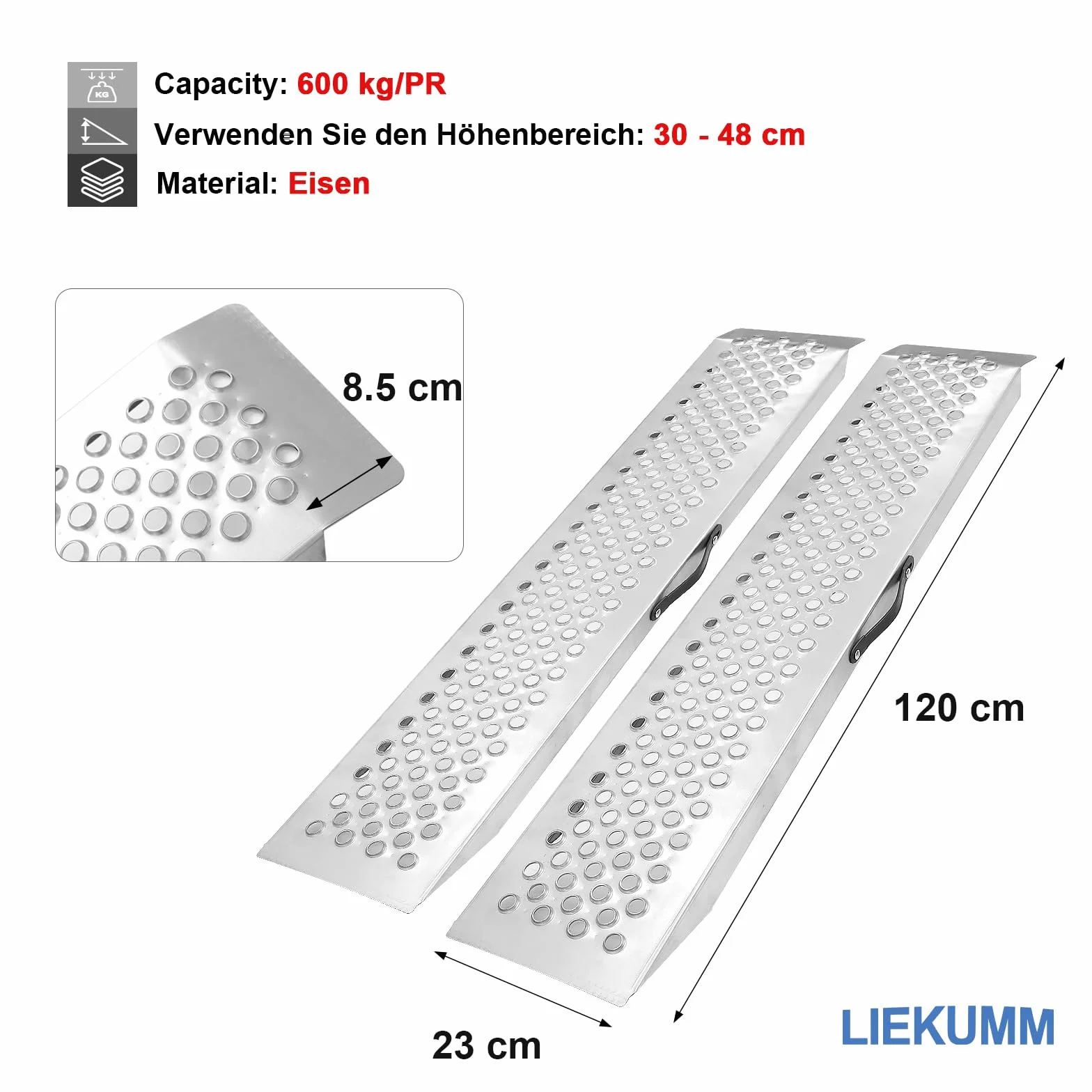 LIEKUMM 2 x rampa najazdowa, 120 cm, nośność 600 kg, stalowa, do motocykla, motocykla elektrycznego, ATV, warsztatu, rampy najazdowej, do przyczepy, garażu, motocykla, 2 szt