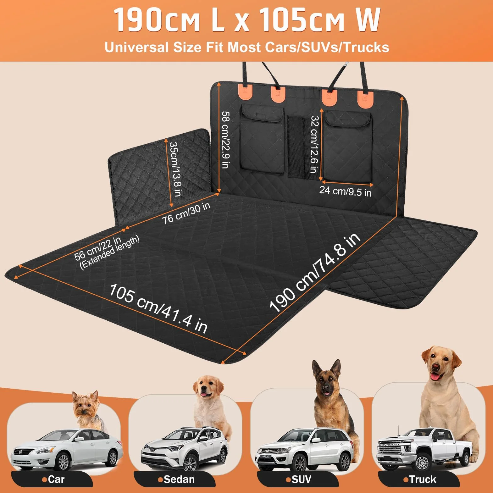 Gimars SUV Cargo Liner Dla Psów, 190 X 105 Cm Wodoodporna I Antypoślizgowa Mata Do Bagażnika Z Klapką Zderzaka I Bocznymi Klapami Ochronnymi, Uniwersalna Do Samochodów SUV, Ciężarówek I Vanów