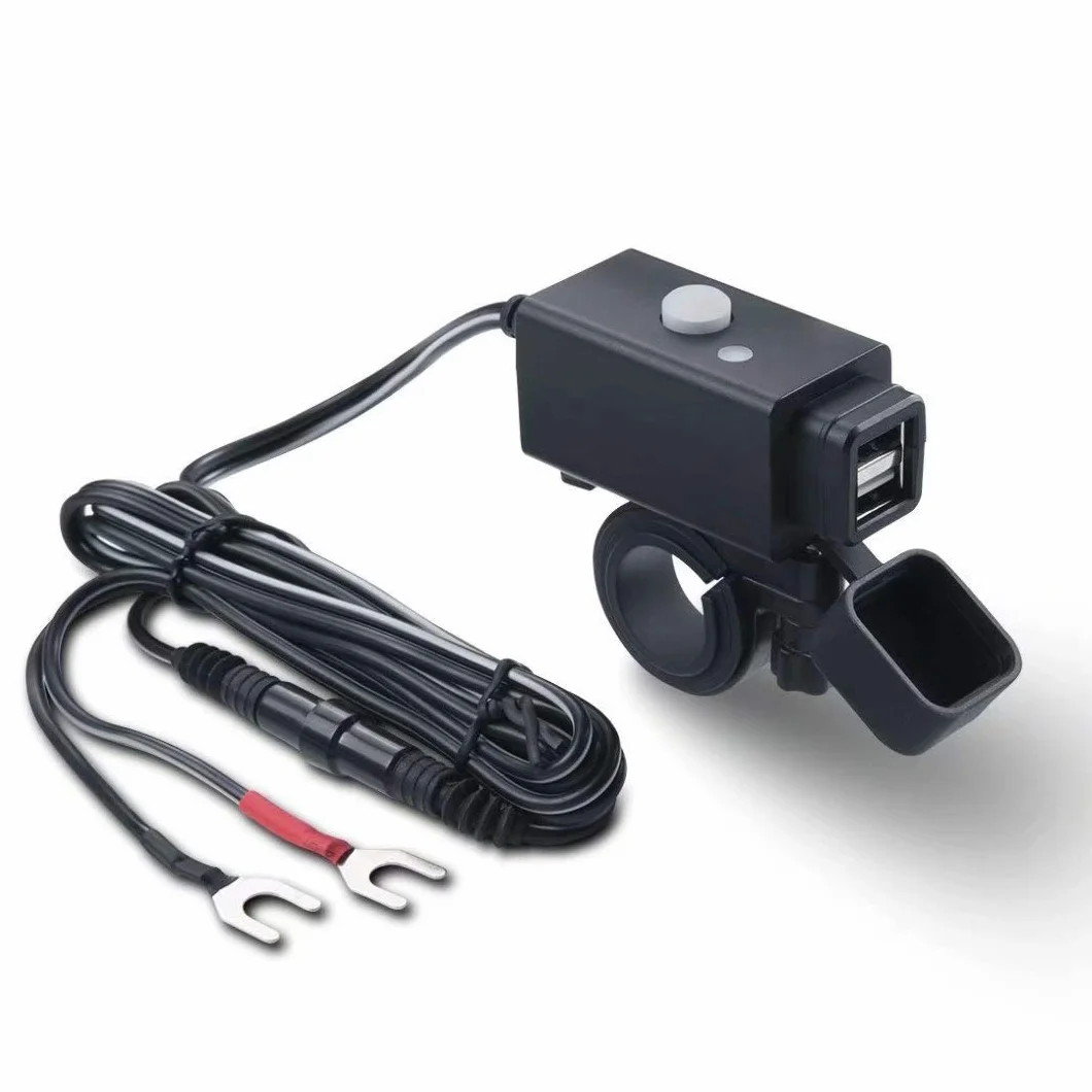 iMESTOU motocyklowa ładowarka USB, 5 V, 2,1 A, wodoszczelna, z podwójnym USB i przełącznikiem, zabezpieczona praca z pojazdami 12 V/24 V