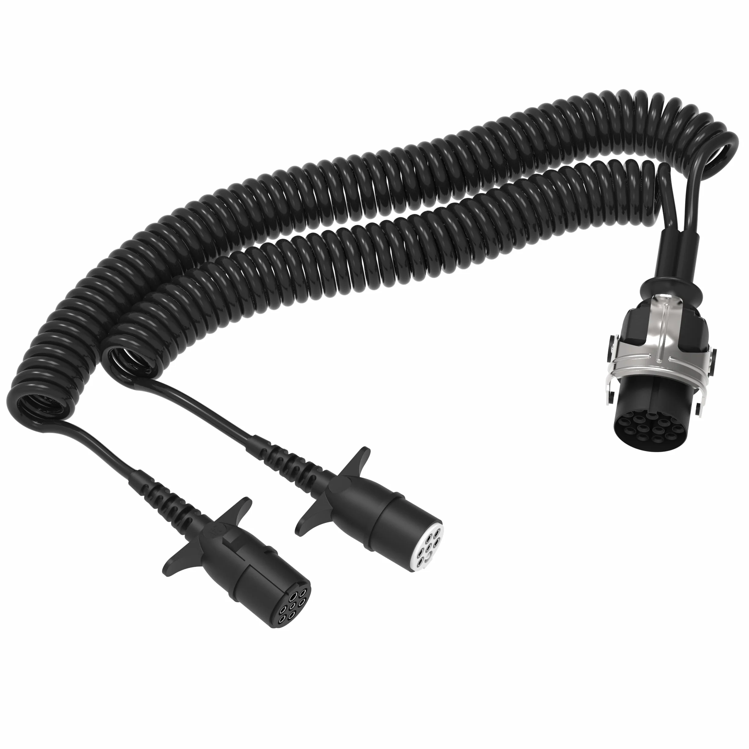 AUPROTEC Kabel spiralny do przyczepy, 24 V, 4 m, 15-pinowy, 7-pinowy, typ N+S, wtyczka overmoulded, kabel adapterowy, kabel połączeniowy do samochodów ciężarowych, samochodów osobowych, NFZ, przyczep