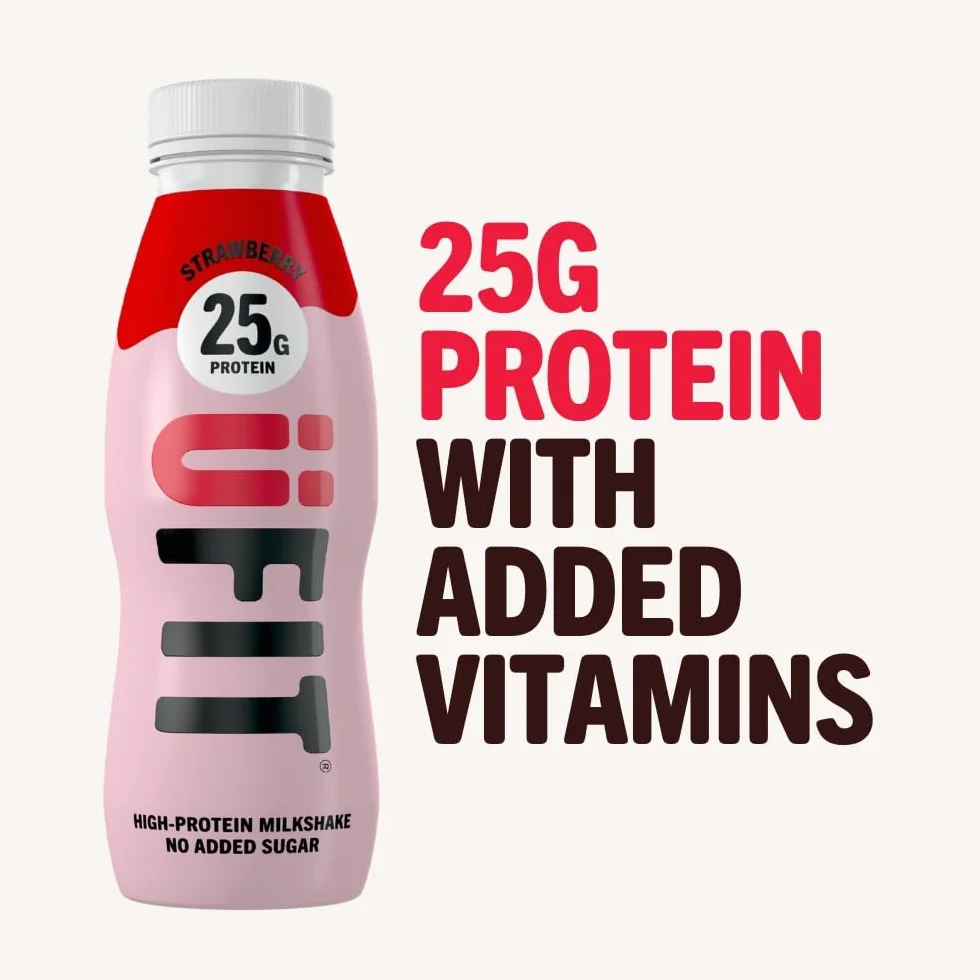 UFIT High 25g Protein Shake - smak truskawkowy - bez tłuszczu - bez dodatku cukru - gotowy do picia - 10 x 330 ml (opakowanie może się różnić)