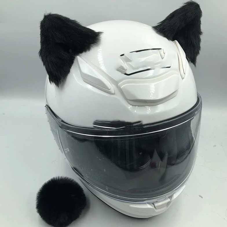 Dekoracja na kask motocyklowy, 2 sztuki, uszy na kask motocyklowy + ogon, dekoracja słodkiego pluszu w kształcie kociego ucha, dekoracja, naklejka na kask motocyklowy