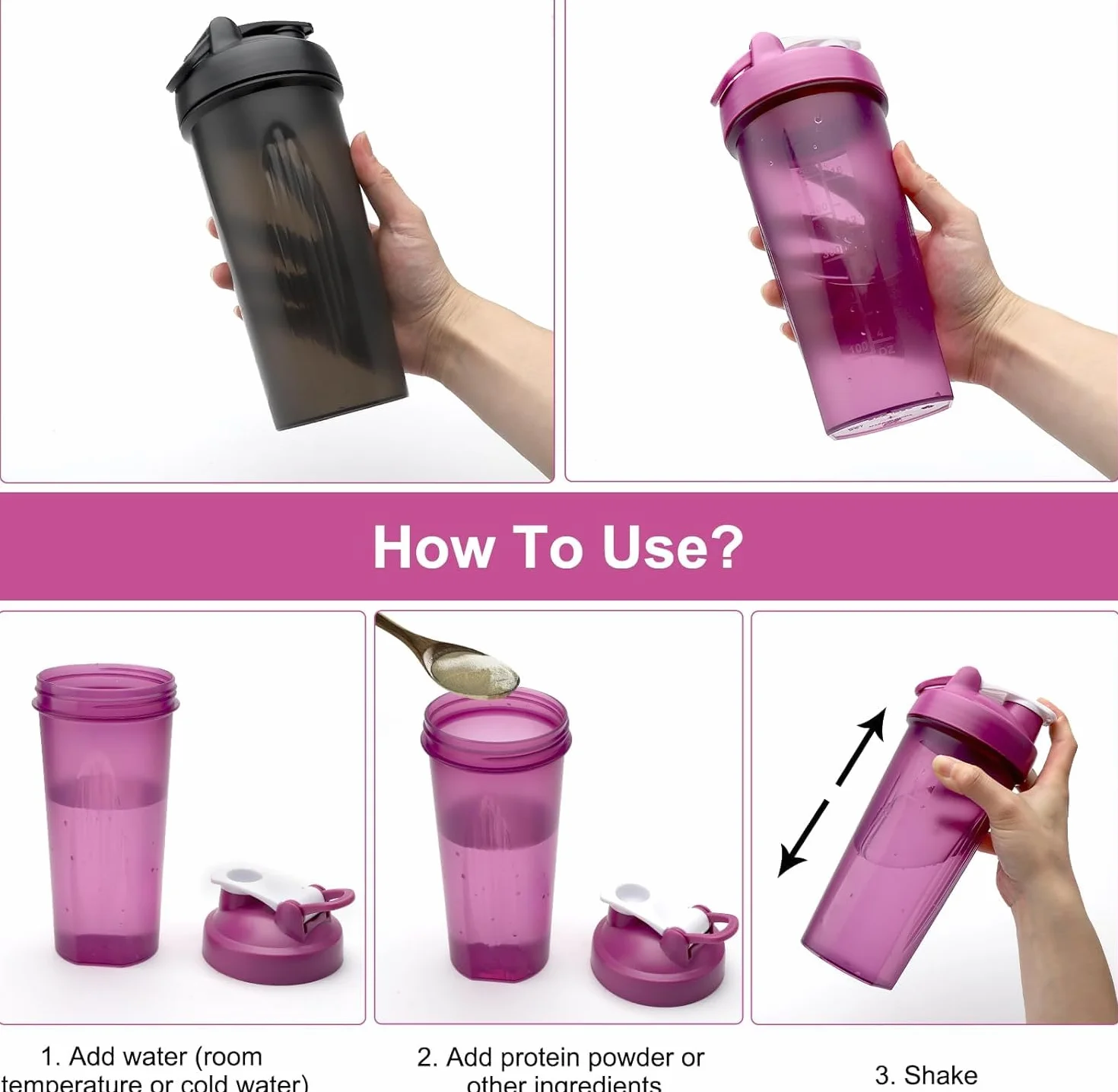 Shaker proteinowy 600 ml szczelny z kulką do mieszania fitness