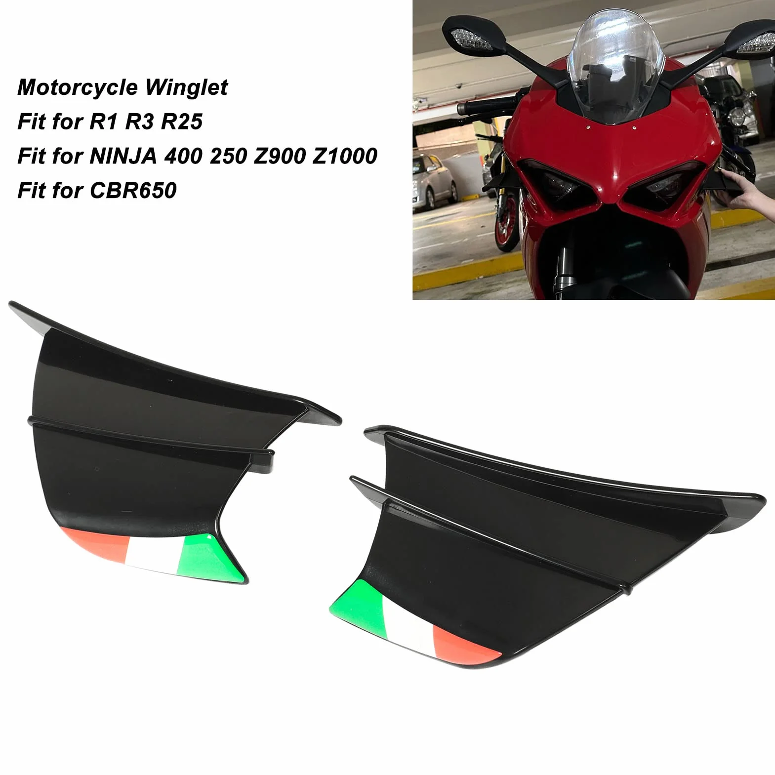 Spojler Skrzydłowy Motocykla, 1 para Spojlera Motocyklowego Winglet Spoiler, Boczne Spojlery Motocyklowe Winglet Pasuje do 400 250 Z900 Z1000, do R1 R3 R25, do CBR650 (Czarny)