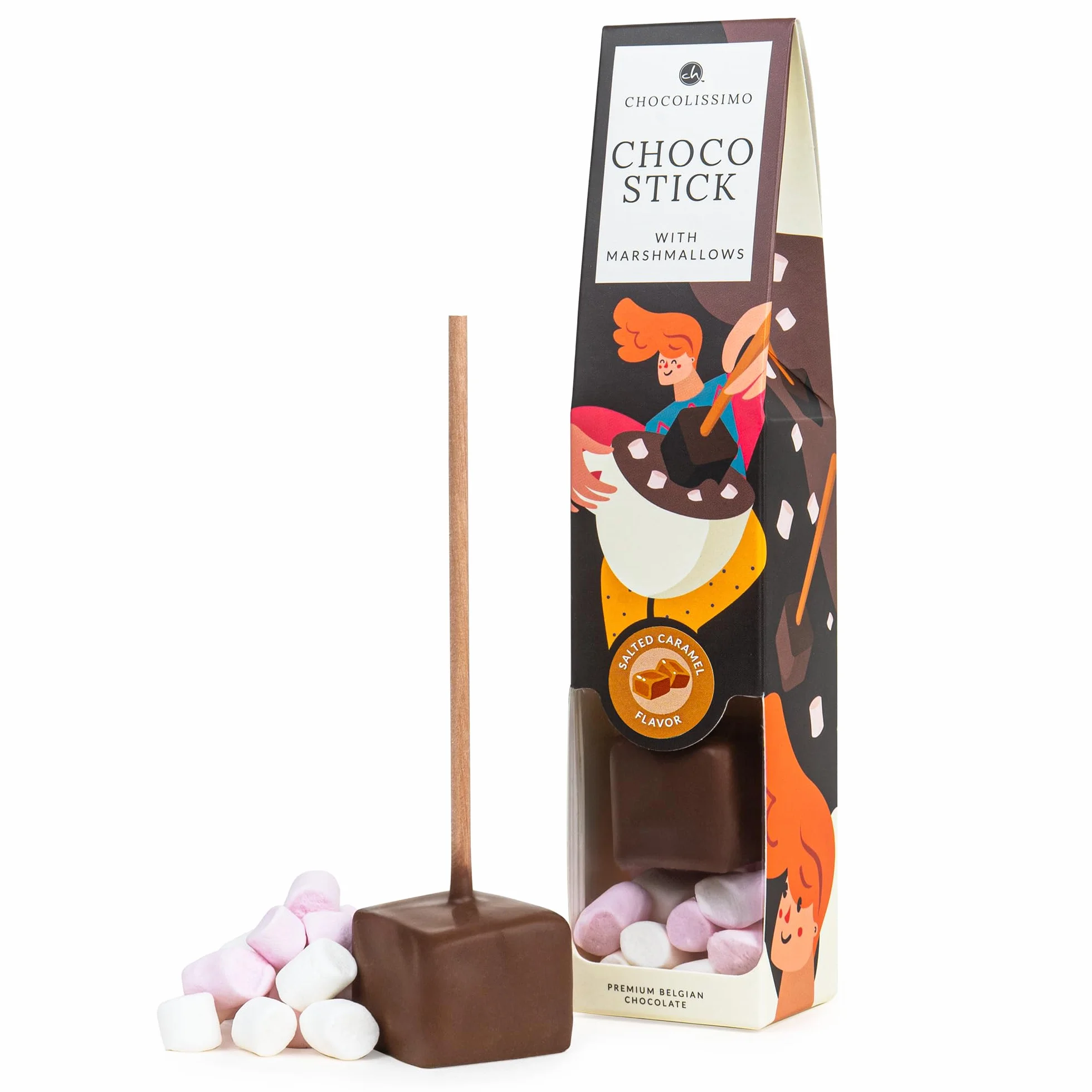CHOCOLISSIMO ChocoStick Słony karmel Belgijska czekolada do picia o smaku słonego karmelu na patyku z piankami marshmallow 40 g