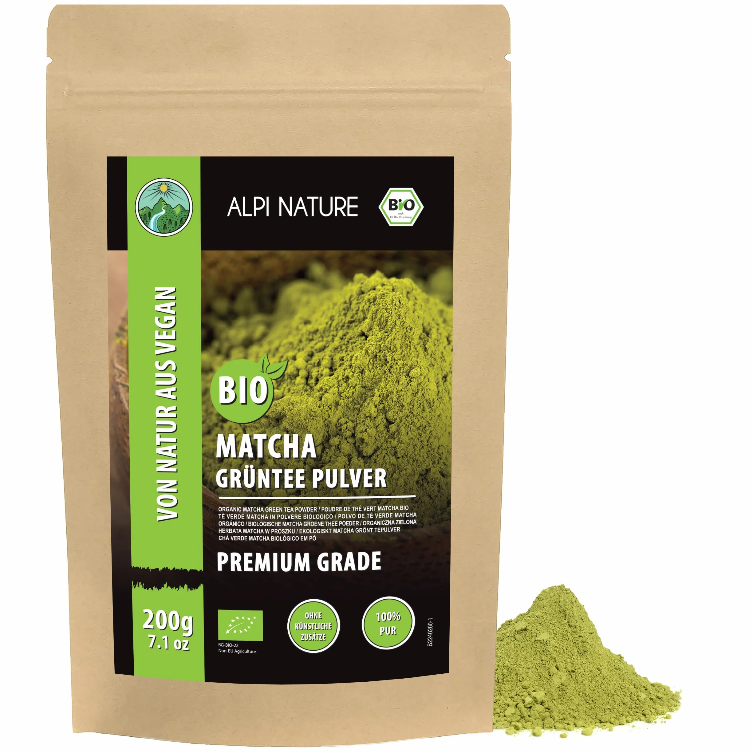 Alpi Nature Ekologiczna Matcha w Proszku 200g, Zielona Herbata Matcha Klasy Premium