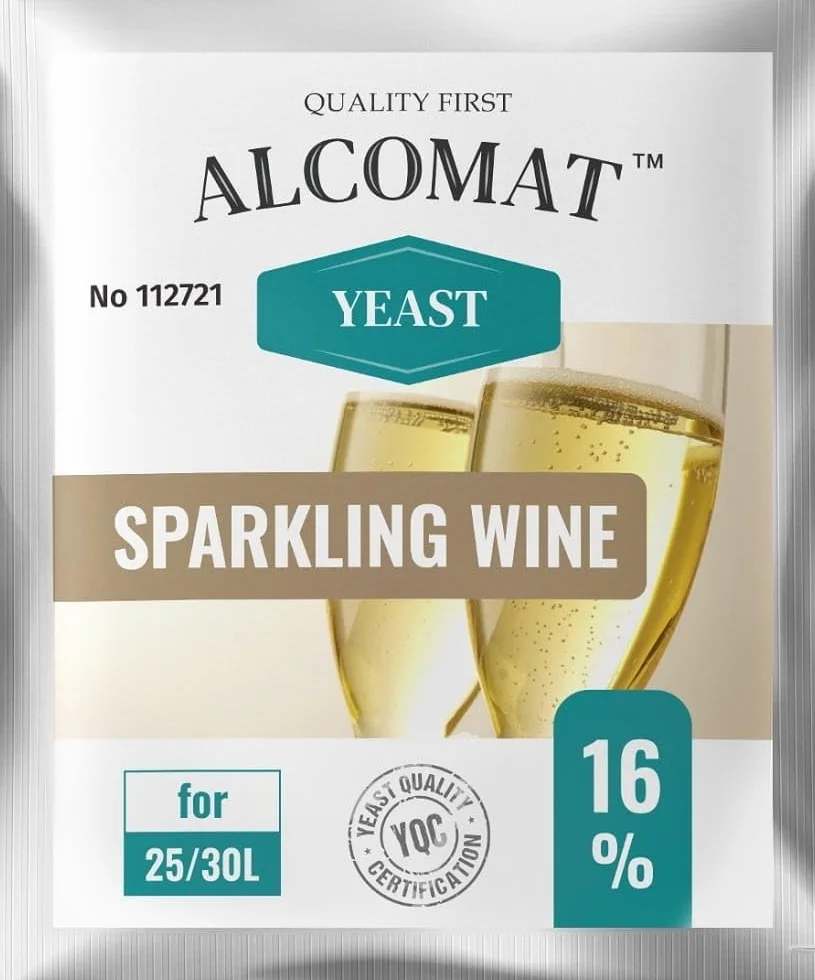 Alcomat Drożdże suche do win musujących – drożdże fermentacyjne do wina – drożdże winne tolerują alkohol do 16% – Sparkling Wine Yeast – drożdże do hodowli wina – 1 sztuka