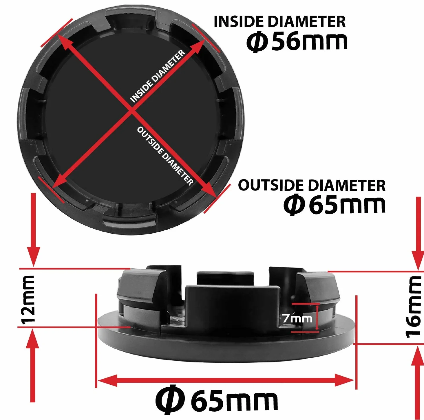 4 x 65 mm, dekielki na felgi, kompatybilny z VW 3B7 601 171 / 6U7 601 171, kołpaki do kół, centralne zaślepki piast kół, nakładki na piasty koła Czaszka Czarny Srebrny CV 48