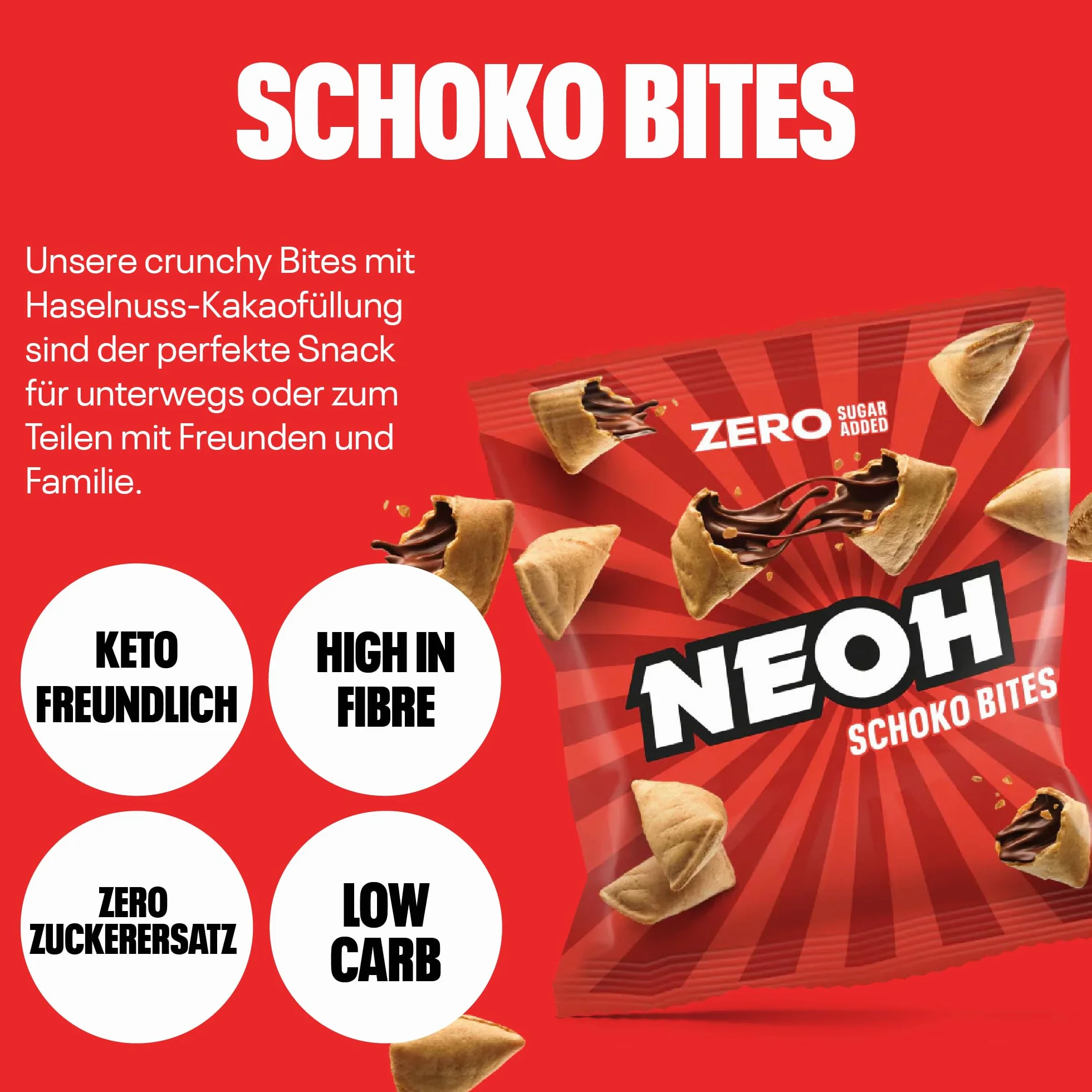 NEOH Low Carb Keto Bites Czekolada - 1 g Cukier / 104 kcal - Bez dodatku cukru - 29 g (Opakowanie 20 sztuk) - Chocolate