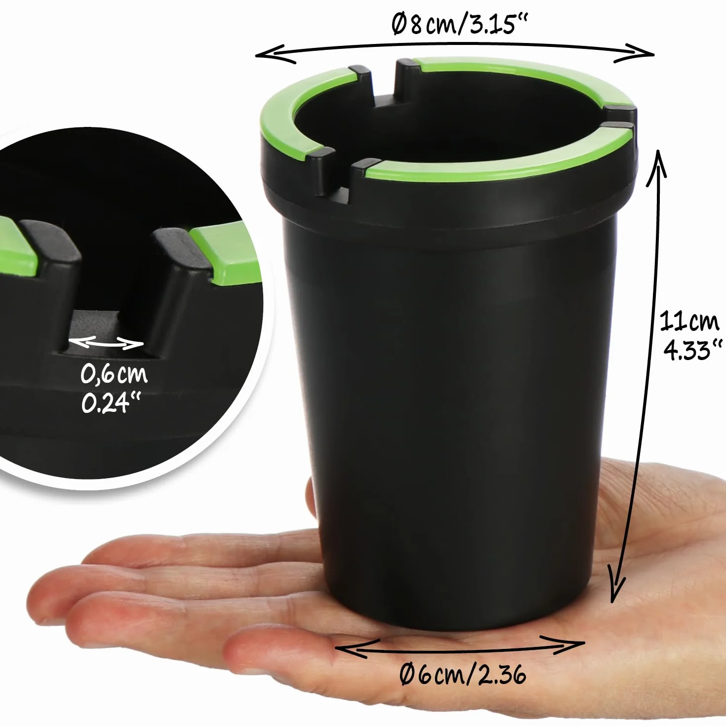 COM-FOUR® 4x popielniczka zewnętrzna - wiatroodporna popielniczka - popielniczki z oświetloną pokrywą - popielniczki, Ø 8 cm (04 sztuki - czarna)