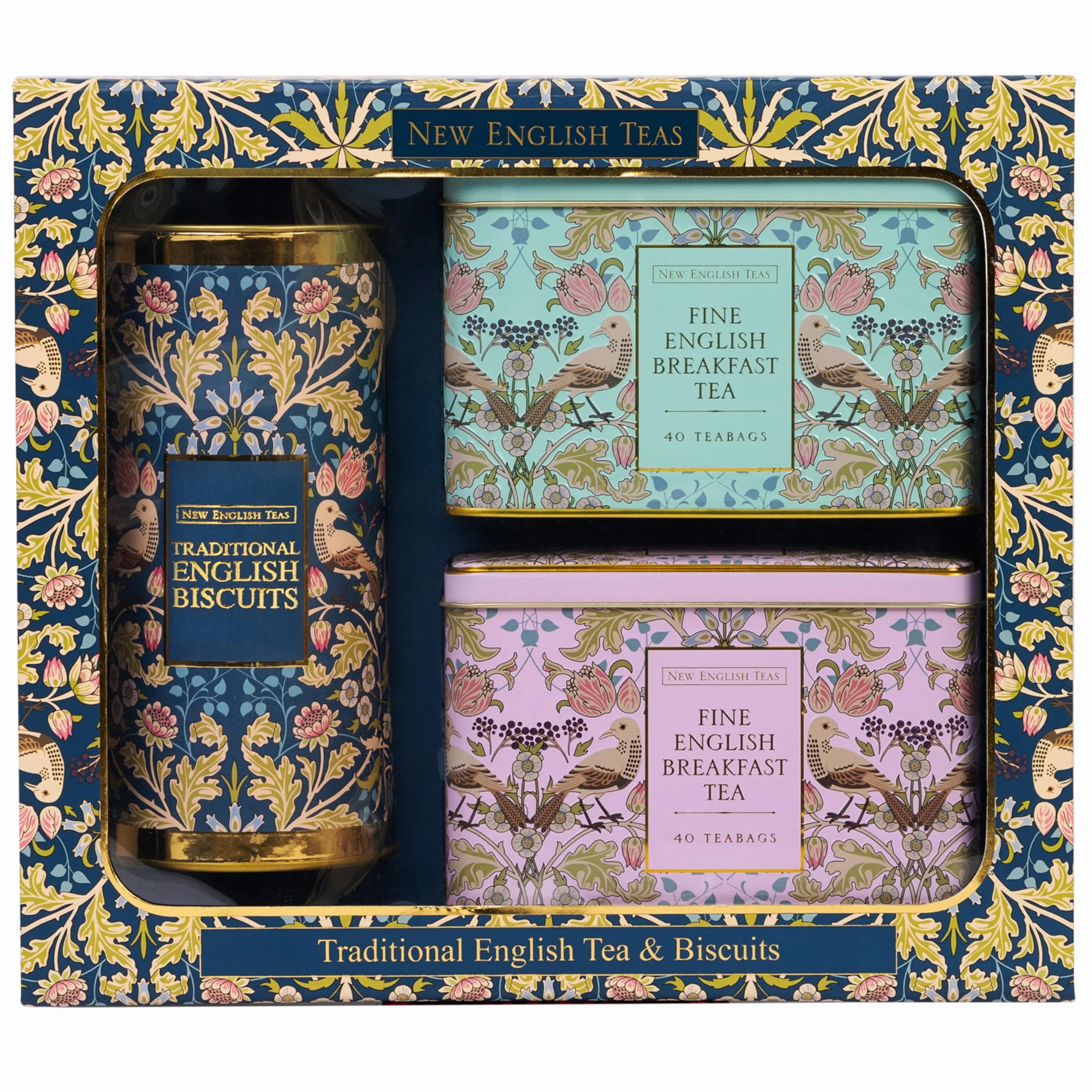 New English Teas Tradycyjne pudełko upominkowe na herbatę i ciasteczka z 80 torebkami angielskiej herbaty i ciasteczek kornwalijskich
