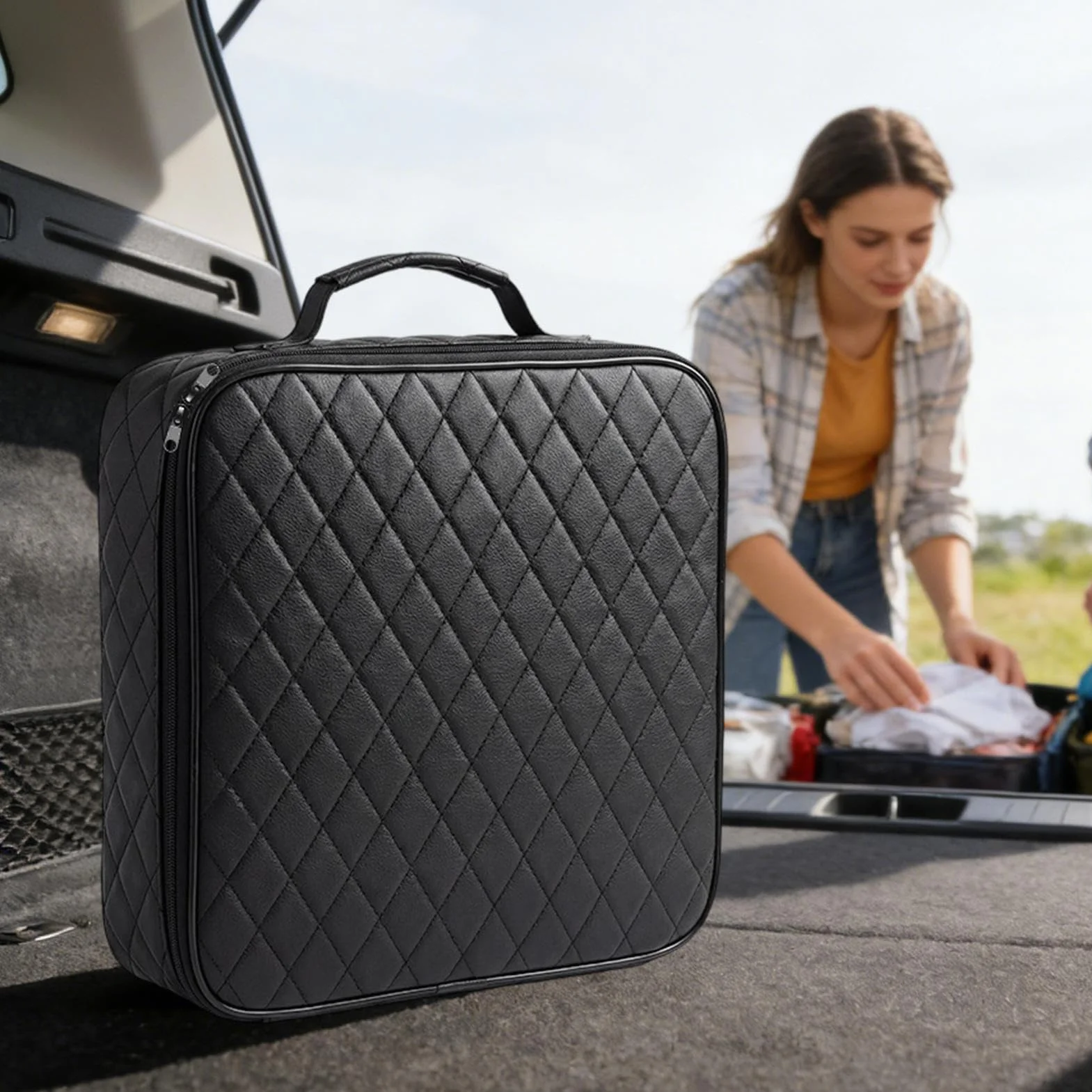 Carrying Bag - Multifunctional Travel Storage Organizer, Portable Vehicle Cable Pouch with Zippered Compartments, Ideal for Sedans Pickups Trucks Trailers Automotive Accessories