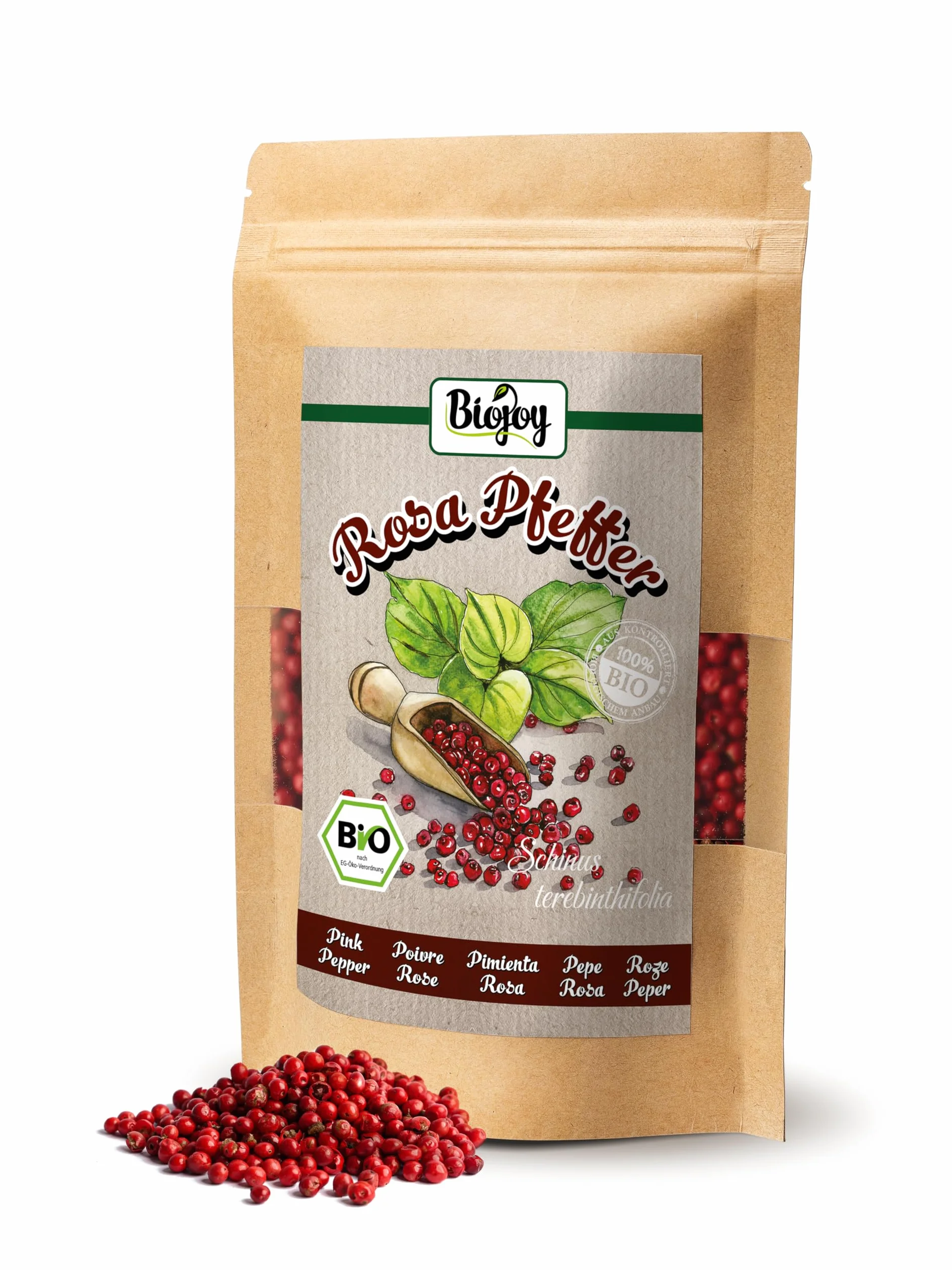 Biojoy Ekologiczny Różowy pieprz cały (100 g), jagody pieprzu różowego bez dodatków (Schinus terebinthifolia)