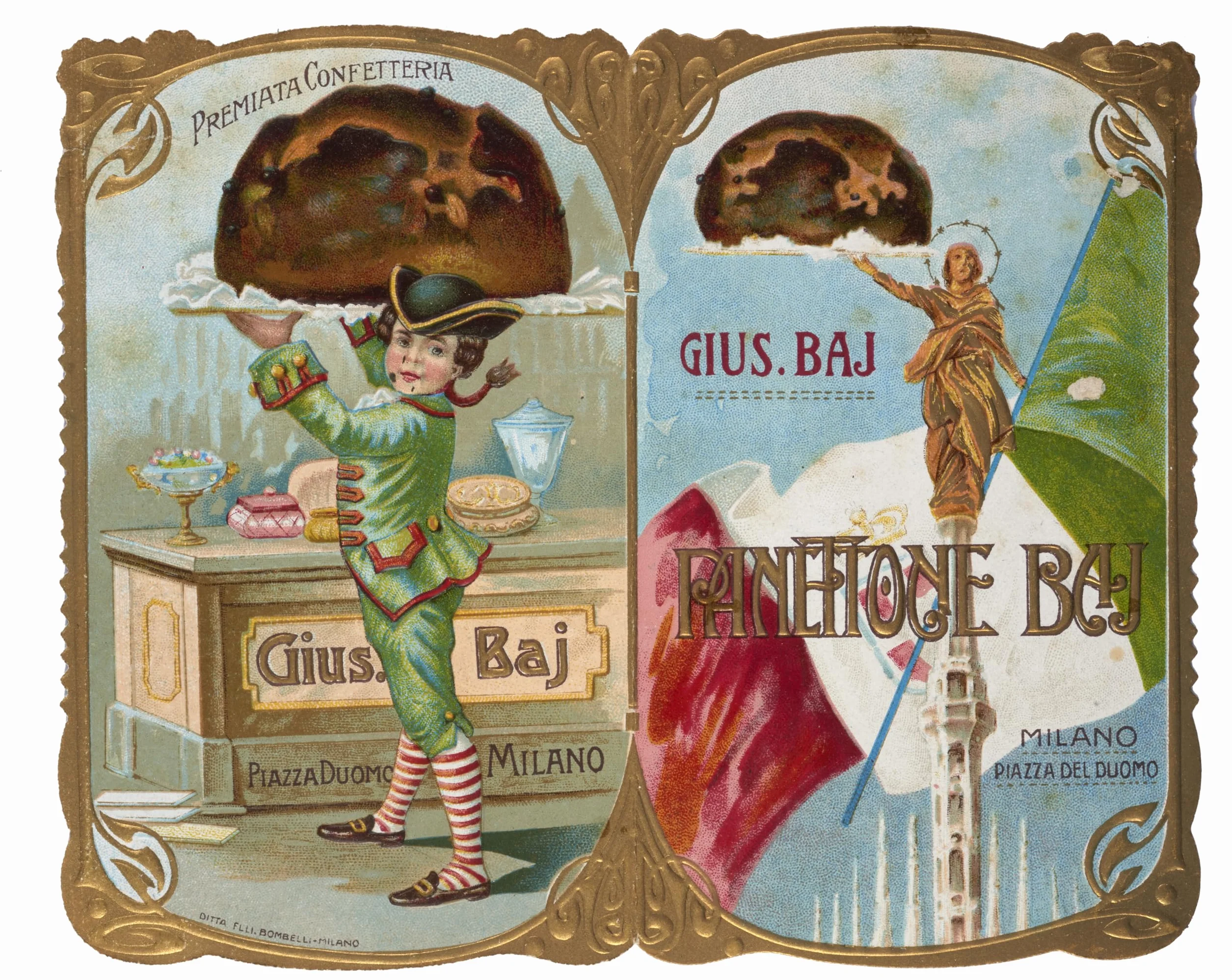 BAJ MILANO 1768 - Panettone Mugnaga Meneghina (Albicocca Milanese) - W blaszanym pudełku z historycznymi obrazami i wytłoczoną pokrywką - z historyczną broszurą