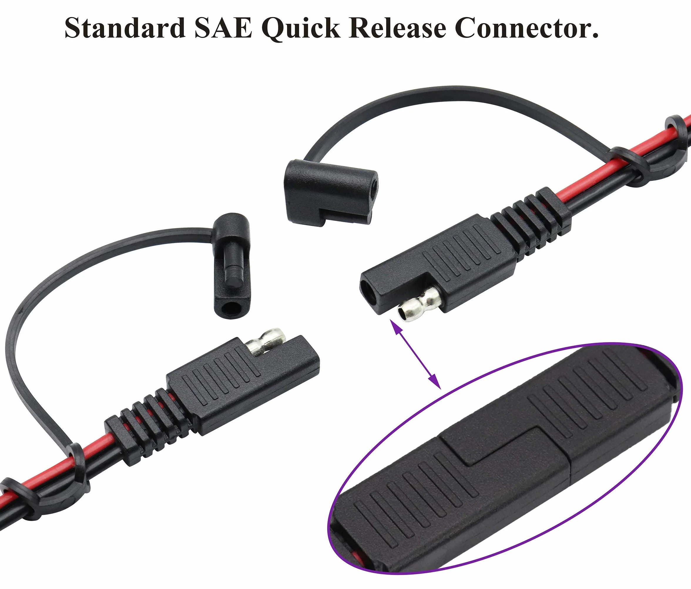 SAE Przedłużacz 16 AWG, wiązka przewodów 12 V-24 V DC, z przełącznikiem, szybkie połączenie/odłączanie, kabel zatrzaskowy do motocykla, samochodu, przyczepy kempingowej, paneli słonecznych