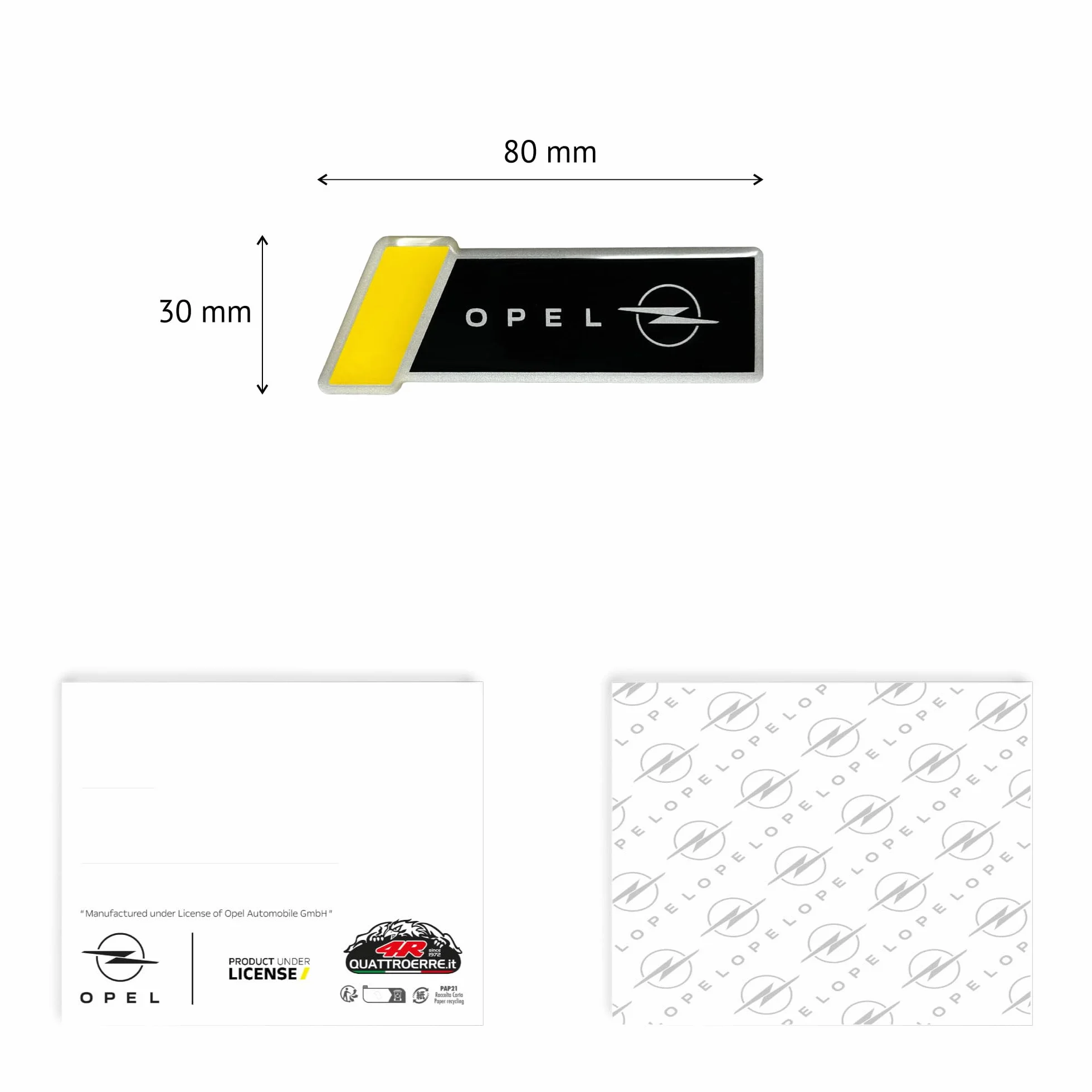4R Quattroerre.it Naklejka 3D Emblemat, Kompatybilna z Opel Motorsport, Licencjonowany Produkt, Czarny i Żółty, 30 x 80 mm